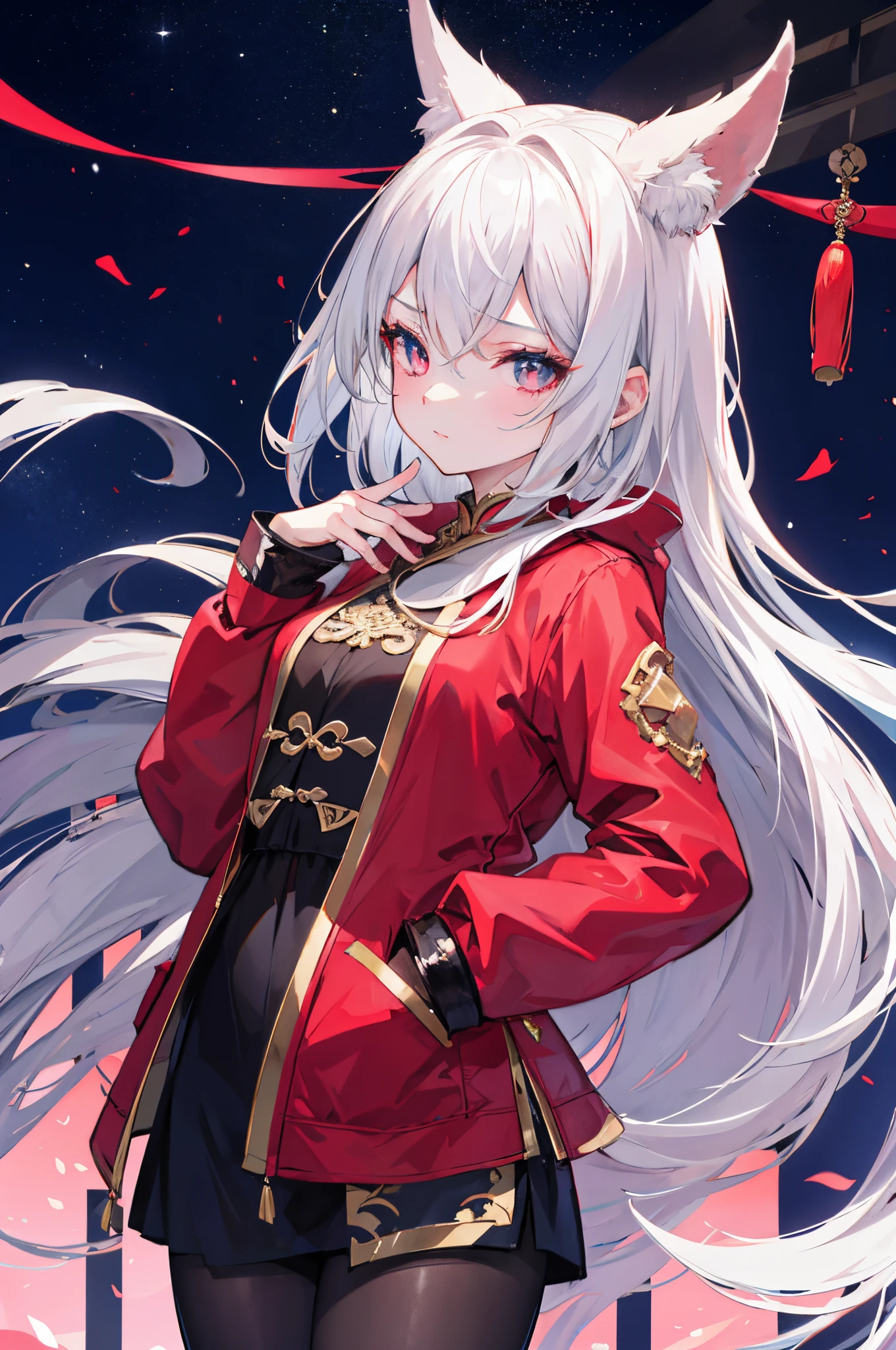 1 beautiful girl with Chinese style,nightcity,Sateen,Manteau,hands in a pocket