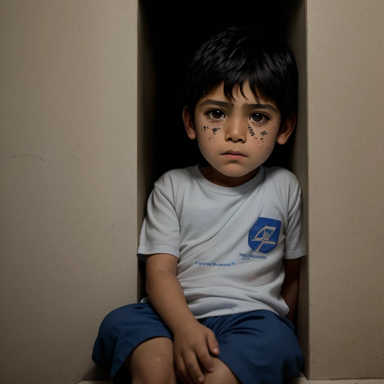 A child behind the window bars crying 