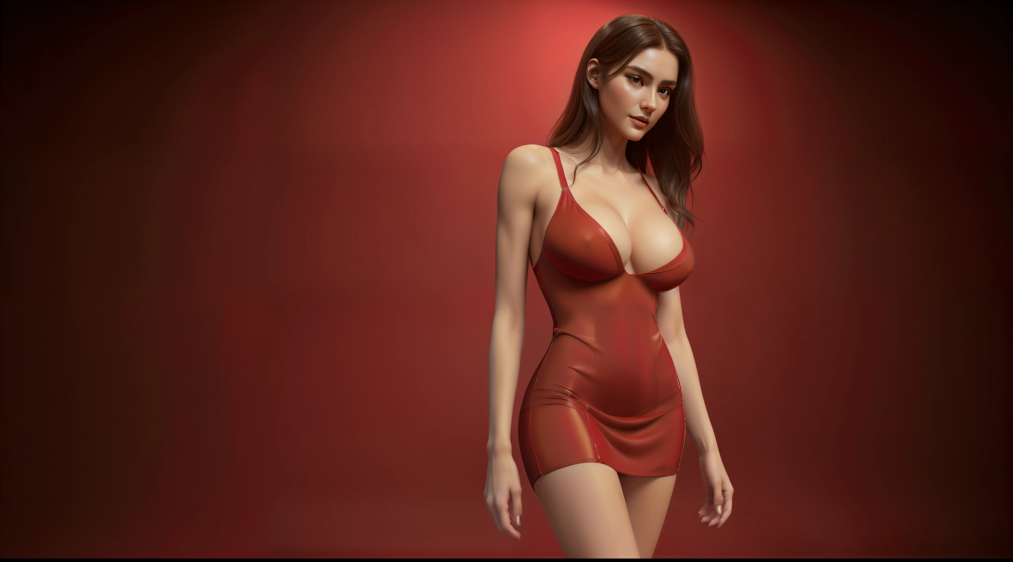 ((full-body, cinematic-shot)),(best quality,4k,8k,highres,masterpiece:1.2),ultra-detailed,(realistic,photorealistic,photo-realistic:1.37),(((1girl:1.4))),(((solo:1.4))),(((a girl alone:1.4))),(18-year-old),[the face is combination of (((irene1:1.2))) and (((Excella_er5:1.2)))],(sharp focus:1.5),pearl skin,(skin pores:1.1),extremely detailed face and skin texture,(skin texture:1.1),black hair,tall and slender body,(192cm tall),thin and delicate figure,graceful posture,flawless skin,defined abs,perfect curves,feminine appearance,beautiful long legs,embodying elegance and beauty,(cleavage breasts,large breasts:1.2),((wearing a (red:1.4) ultra-short minidress:1.4)),queen crown,vibrant colors,extremely detailed and realistic (red) clothes,(film grain:1.3),(3D-object abstract dark background:1.4),joyful expression,modern atmosphere,angelic ethereal beauty,studio photography,professional photography.