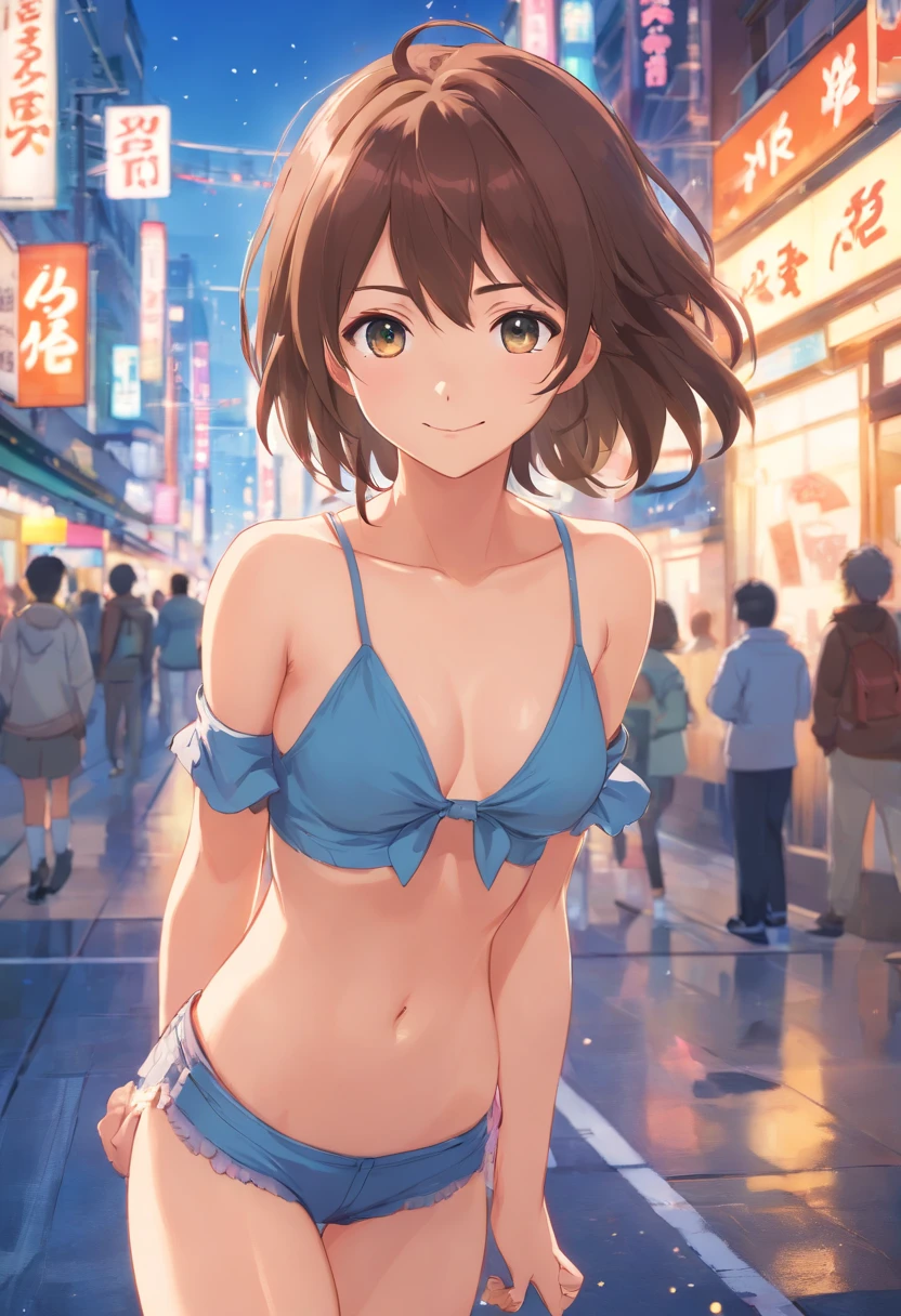 Anime, Anime style, nffsw, retinas, masutepiece, ccurate, Anatomically correct, Textured skin, Super Detail, high details, High quality, awardwinning, Best Quality, hight resolution, Pants are visible 、Realistic texture, nude、kawaii pose、Cute smile