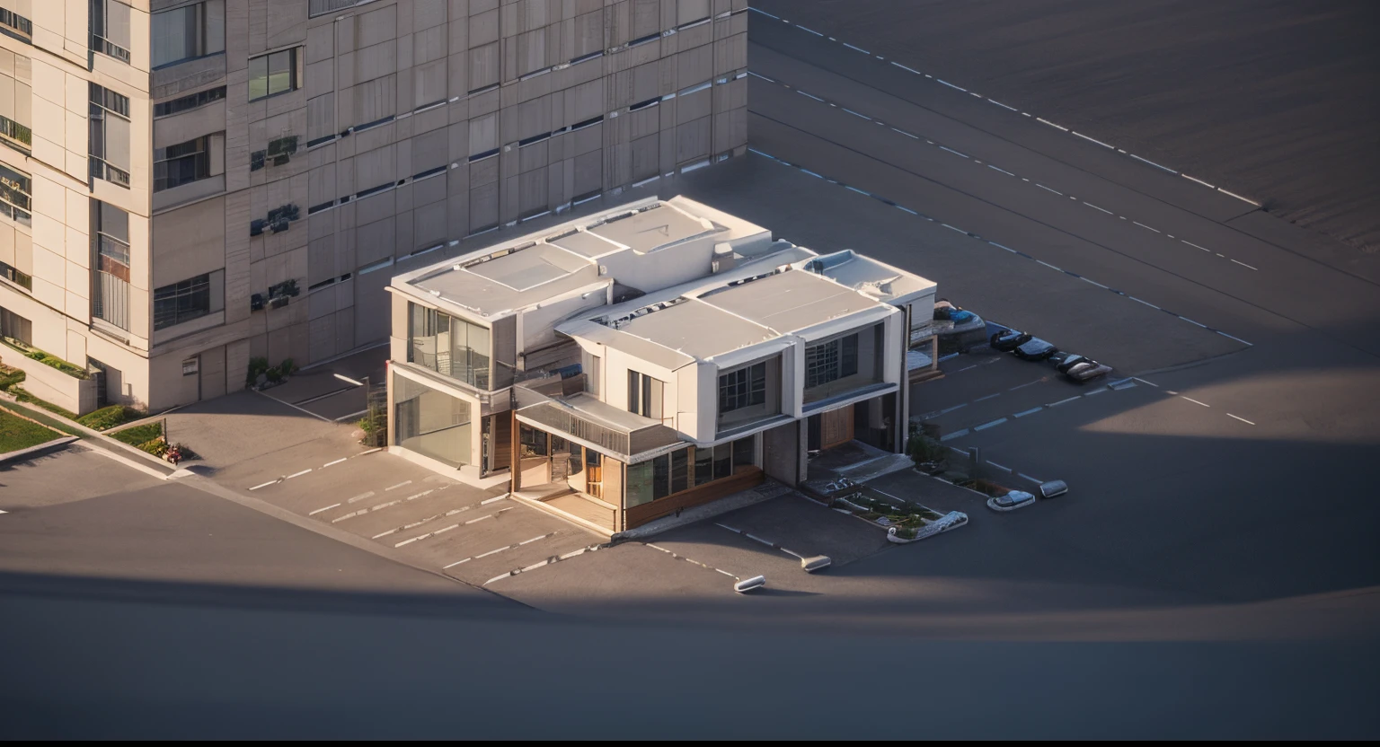 3d render, modern building, clea r sky, high quality, realistic, spring