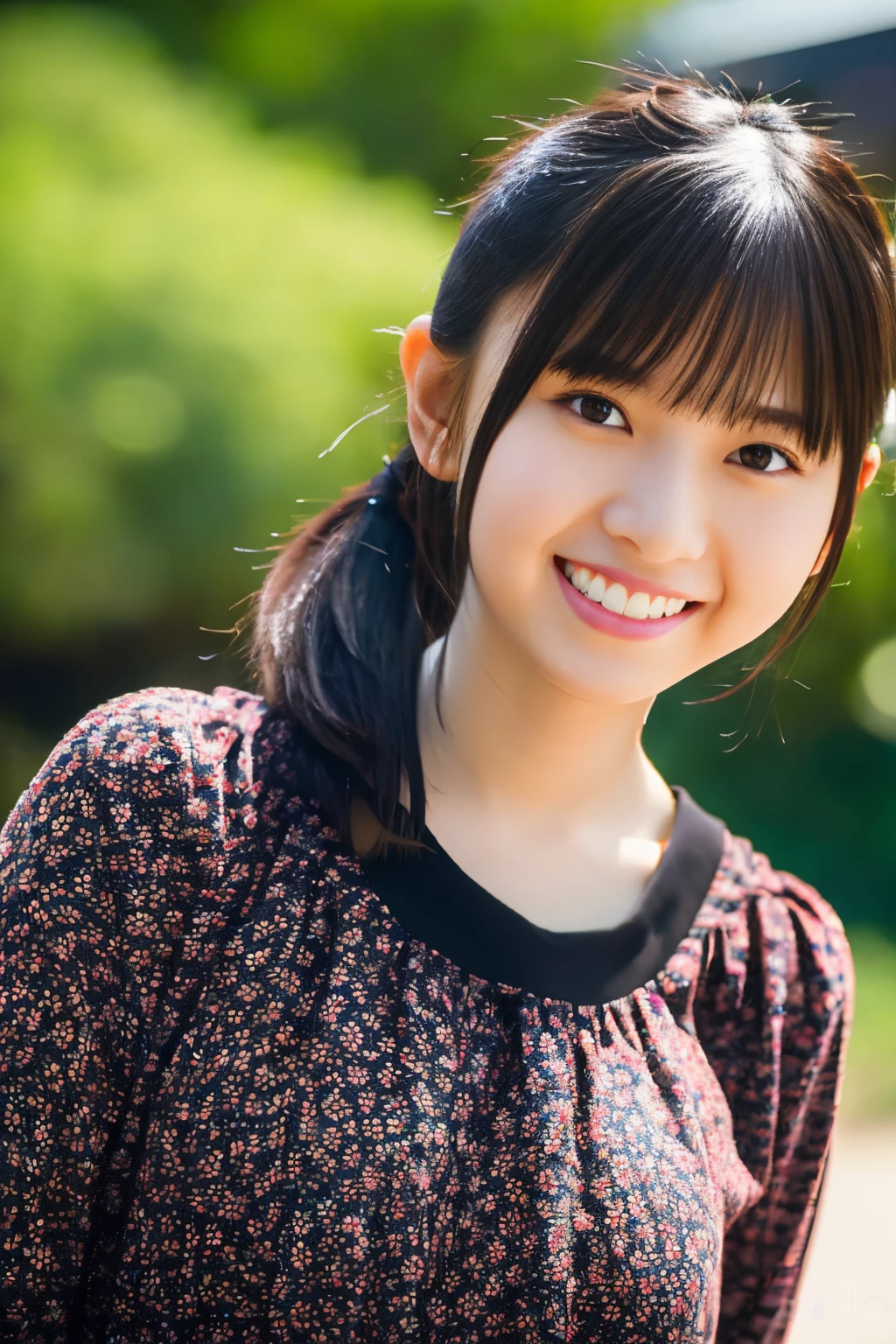 Best quality, masterpiece, ultra high res, (photorealistic:1.4), raw photo, 1girl, asuka,black hair, ponytail, dramatic lighting,(smile:1.2)