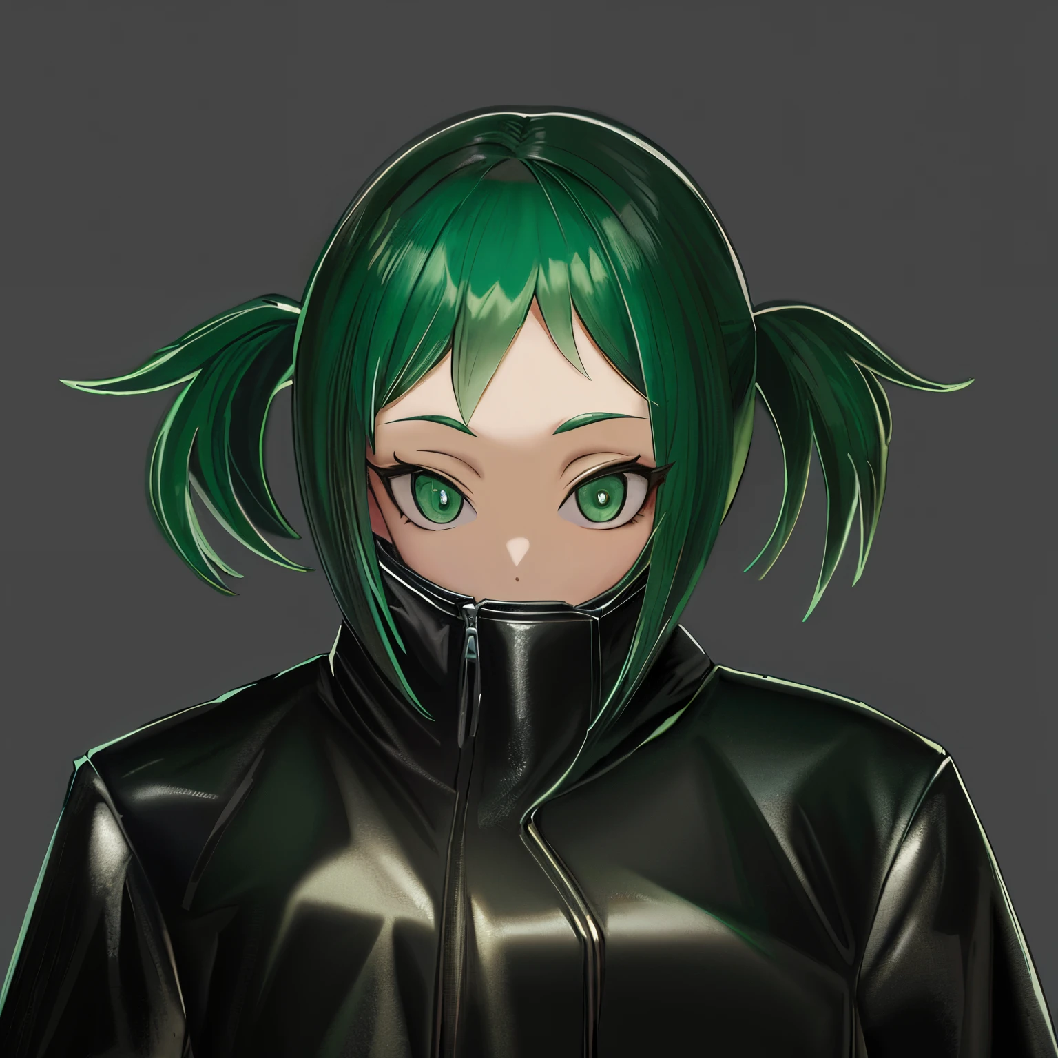 (highres, best quality:1.2), 1girl, leather jacket, green hair, clothing fine detail,