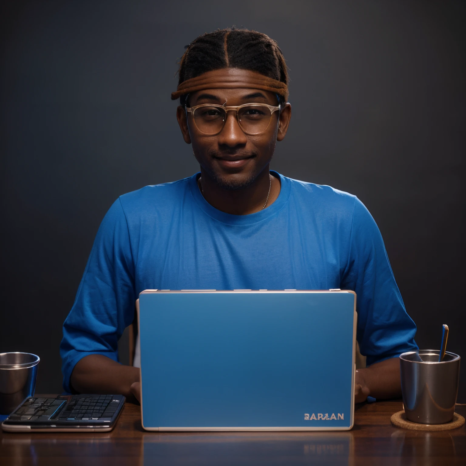 best quality, 3d realistic, big smiling, content creator, blue tshirt, fair brown skin color