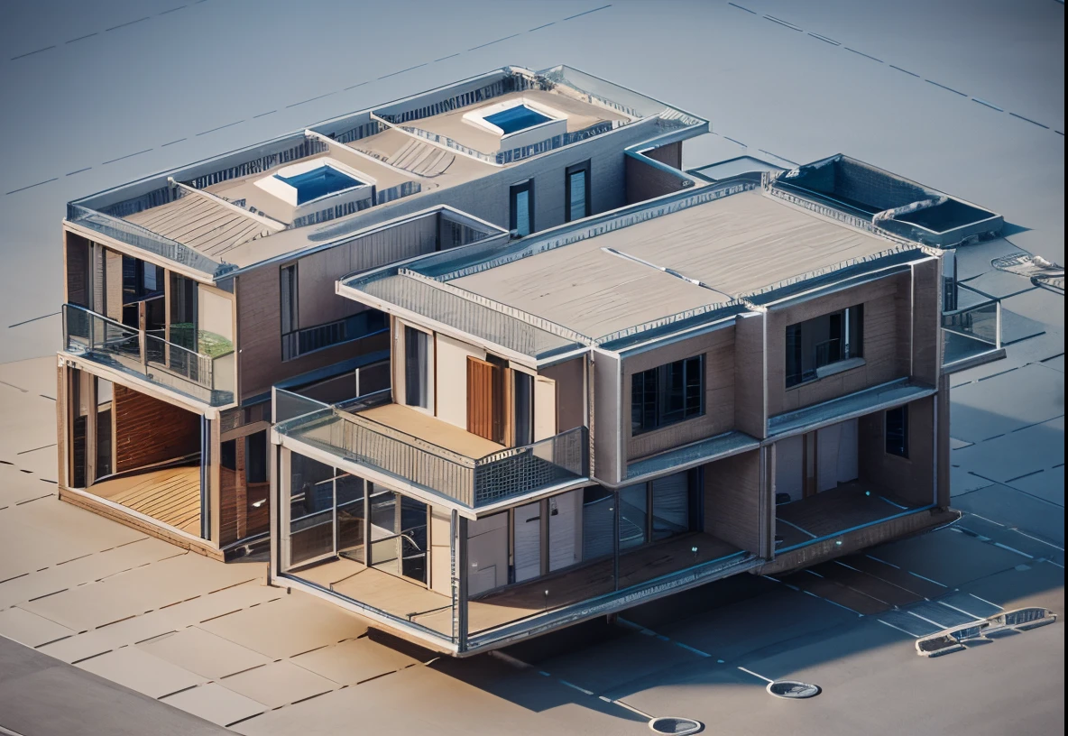 3d render, modern building, clea r sky, high quality, realistic, spring