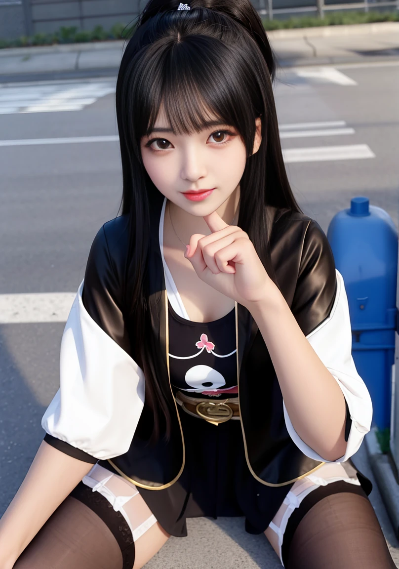 1girl in,2girls,3女の子, long brown black hair,Chibi, Yor,Wearing a black jacket, masutepiece, A hyper-realistic, Best Quality, Full-HD, 2 Hand Up,Tokyo street background, Vagina in the missionary position, close up, cum shots, tanline, Stockings, wearing a shirts, spreading legs, legs up, facials, POV,((Childhood)),(hand touching hair).jacket,cum face,cum on hair,cum on mouth,Down sperm,Wet body