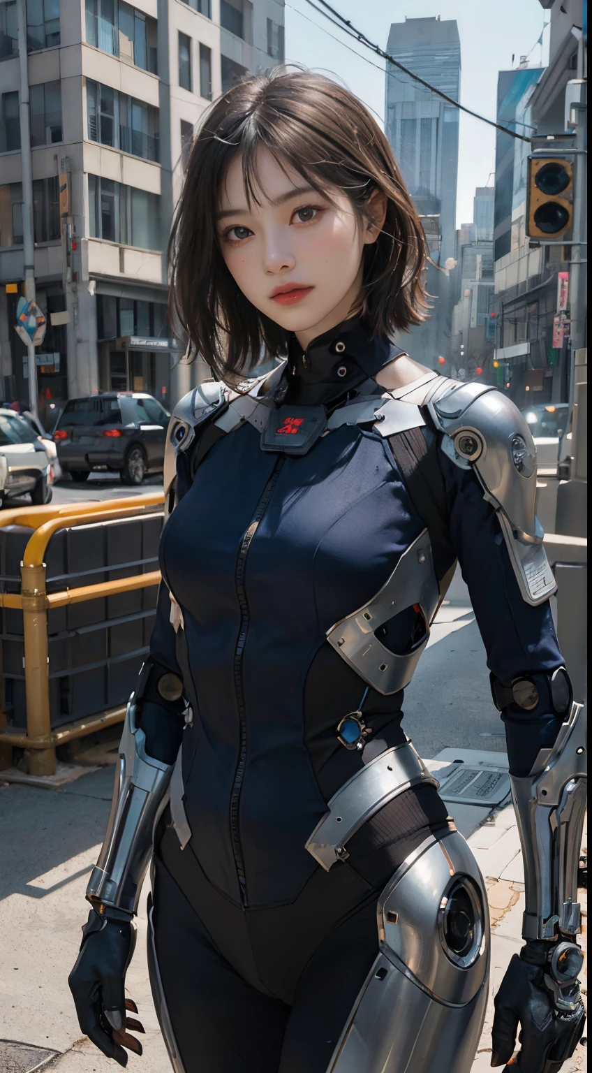 Complex 3d rendering ultra detailed porcelain female cyborg, 1girl in, (Natural Skin Texture, Realistic eye details: 1.2), Robot Parts, Beautiful soft light, edge light, vibrant detail, luxuriouscyberpunk, Surreal, Anatomy, face muscles, Cable wire, microchips, Elegant, Beautiful background, Octane Rendering, APPLE STYLE, 8K, Best Quality, masutepiece, Illustration, Very sophisticated、Beautiful fece, nffsw, Unity, Wallpaper, (Realistic, Realism: 1.2), amazing, Fine details, masutepiece, Best Quality, Official art, Highly detailed ticker Unity 8K wallpaper, Incredibly ridiculous, Sexy Robot, Mechanical skeleton, droid, surrealism, Apocalyptic wasteland, (High-tech prosthetics: 1.2), Fluffy short black hair, Perfect body, Navy blue glowing cyber ship