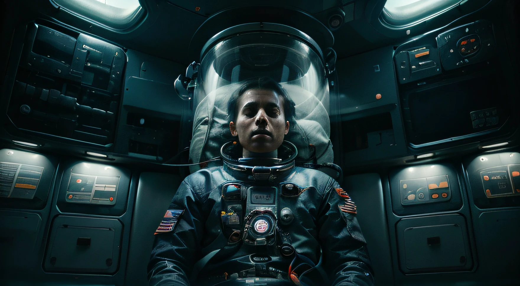 Healing humans in space capsules, sense of science and technology, Ventilators, Breathing tube, wearing a space costume, the doctor, Bright picture, different devices, Futuristic, Master Photographer, Factory machine details, ultra-wide-angle, High realism, Google's light and dark