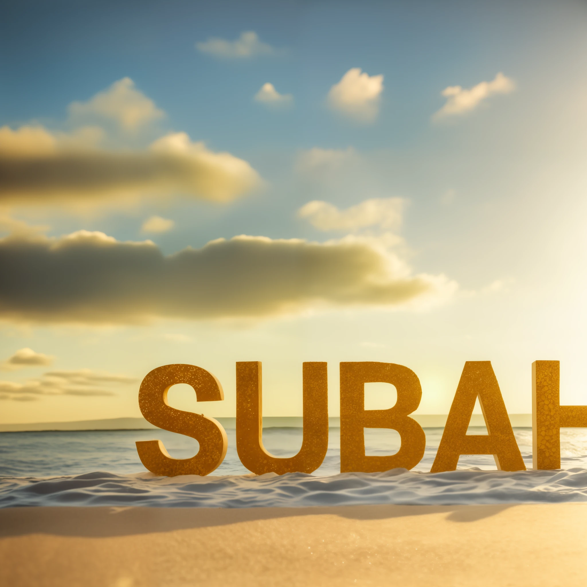 arafed photo of the word subah on a beach, hubbard sundblom, suburban, surealism, subaru, sunny day at beach, sultan, subtitles, sunburn, best on adobe stock, subtle vibrancy, suburb, sofubi, suburbia, which shows a beach at sunset, subaquatic photography, inspired by Susan Heidi, sublighting