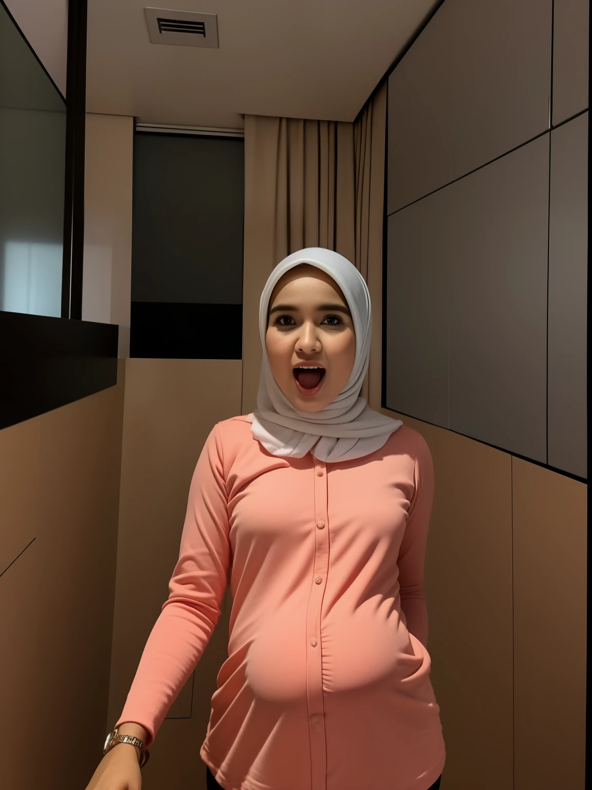 PREGNANT HIJAB MALAY GIRL,, IMF as a good Guy, TECHNOLGY, AI, futuristic, blockchain, International Monetary Fund, (MATRIX WORLD), ((look In front  at the camera and open your mouth)).