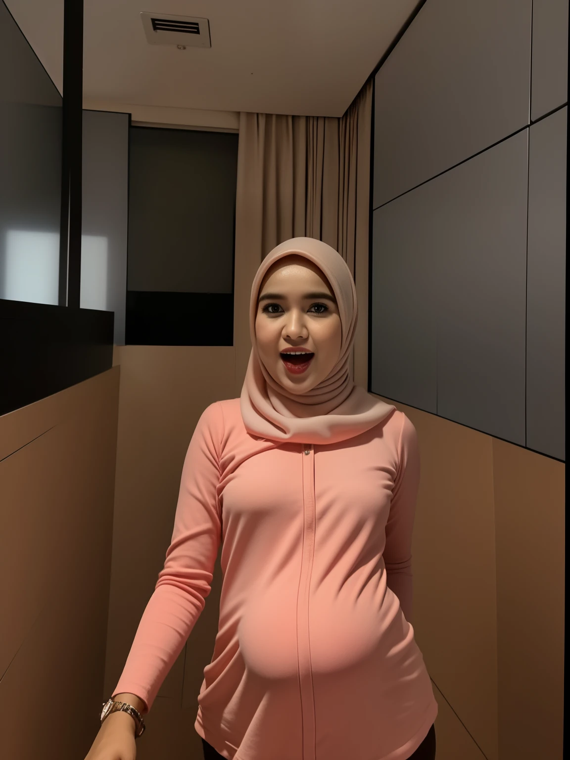 PREGNANT HIJAB MALAY GIRL,, IMF as a good Guy, TECHNOLGY, AI, futuristic, blockchain, International Monetary Fund, (MATRIX WORLD), ((look In front  at the camera and open your mouth)).