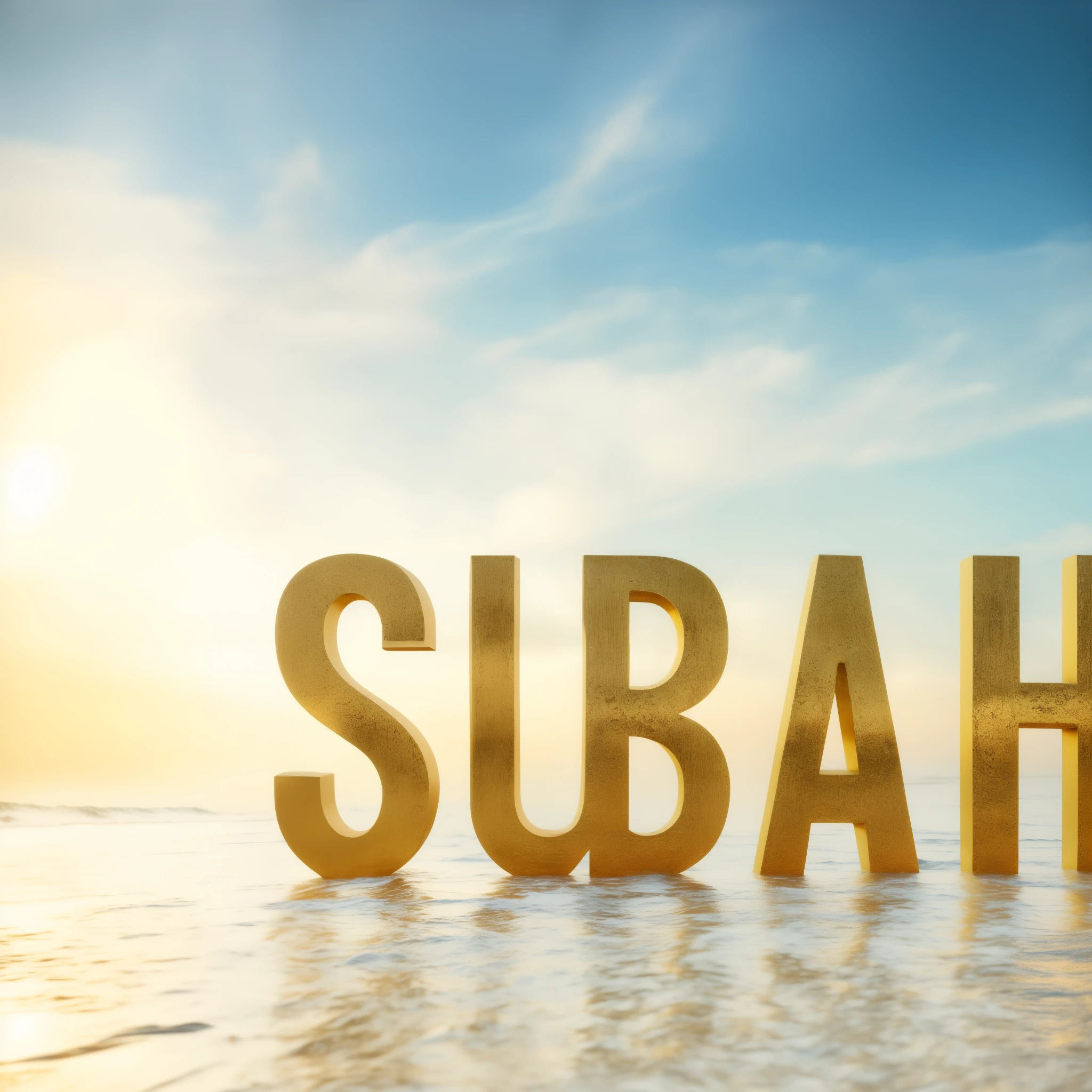 a close up of a golden sign that says subah on the beach, hubbard sundblom, subtitles, surealism, sultan, subtle vibrancy, by Susan Heidi, deborah, sublighting, sarah, suburb, by Seb McKinnon, inspired by Susan Heidi, best on adobe stock, suburban, splash image, lokah samastah sukhino bhavantu