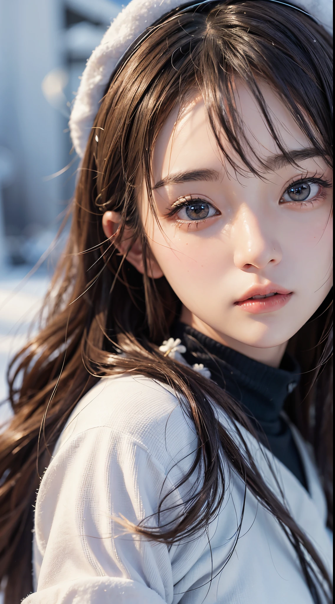 Beautiful woman、Kawaii Woman、About 20 years old、A detailed face、Detailed eyes、Detailed skin、detailed hairs、super realistic picture quality、An ultra-high picture quality、8K、Hokkaido、snowscape、Slopes、take me skiing、Tomoyo Harada、