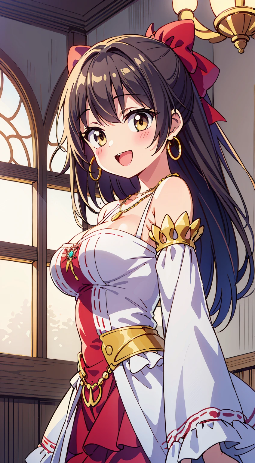 (Cute illustration:1,2),(Absurd realistic structure details),(High resolution complex and detailed text quality),(High-resolution microstructure、High poly 3 ????? ????? ????? ????? ????? ????? ????? ????? D rendering correction),Methods of geometry,Careful explanatory ???????, 

BREAK,



 1girl in, (Cute:1.5),(Chibi:0.5),(kawaii:2.0),(Lori:2.0),(7 year old girl),(Solo:1.65),BREAK, (flat ?????:1.2,), Clear skin, Beautiful skin, Shy, One Beautiful Girl,(Hair Bow, Brown hair, Twin-tailed:1.2), (Brown eyes, long eyelashes, Double eyelids: 1.2), Shiny skin, gleaming skin,Clear skin, Beautiful skin,( A smile:1.5), Solo,gleaming skin, Clear skin, Beautiful skin(best quality face),(Top quality glowing eyes), (The best smile,:D:1.45),  (The best smile, Elegant smile,:1.45),(Elegant smile,Doya face:1.3),BREAK (Princess), (((Elegant))), (queen jewel crown:1.3)goddess like,Golden lingerie, (Red Princess Dresses,hoop long skirt:1.6),(princess fantasy jewelry dress, Layered sleeves,Jewelry Necklaces,Ruby Earrings:1.5),Naughty makeup BREAK,(early evening),is standing, (raise both arm)From  above, high - angle view, White table, tea cup, urgent, golden gift box,  (medieval fantasy jewel castle,window,jewelry chandelier:1.3),(Indoors),Winters,Waterfall,depth of fields, ,The outstretched arm BREAK,wakame,wakame,wakame,(Dynamic Angle:1.4), 

BREAK,(Blurry background:1.3),(absurderes, hight resolution, Super Detail Art),cel shading,Clear Color, Lonely optical effect, Beautiful pictures, Bright glow, mystic atmosphere,(Close-up of girl:1.1), Mystical light particle effect,manga influence, clean line drawings,