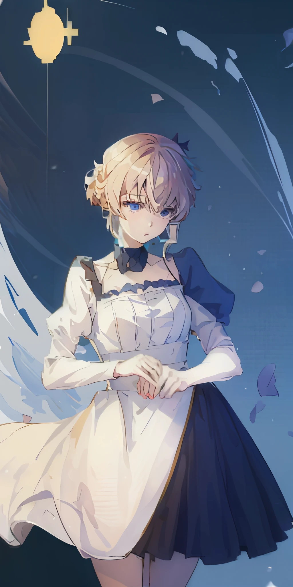 wears a white dress、Anime girl in a blue dress and a cat, Detailed key animation art, detailed digital anime art, detailed anime art, Violet Evergarden, inspired by Krenz Cushart, Zero art, Detailed anime artwork, clean and meticulous anime art, Digital art on Pixiv, beautiful anime artwork, Kushatkrenz Key Art Women