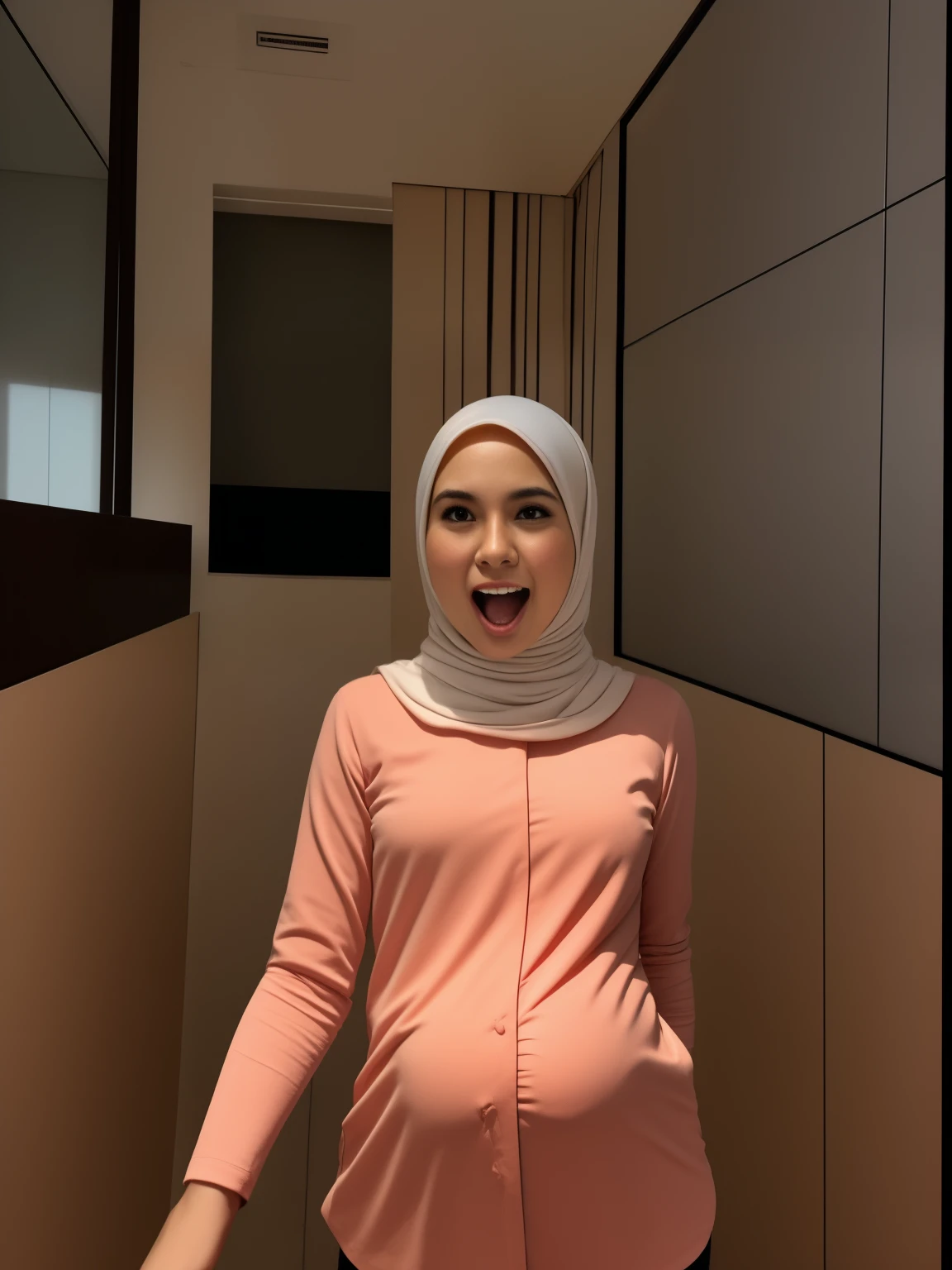 PREGNANT HIJAB MALAY GIRL,, IMF as a good Guy, TECHNOLGY, AI, futuristic, blockchain, International Monetary Fund, (MATRIX WORLD), ((look In front  at the camera and open your mouth)).
