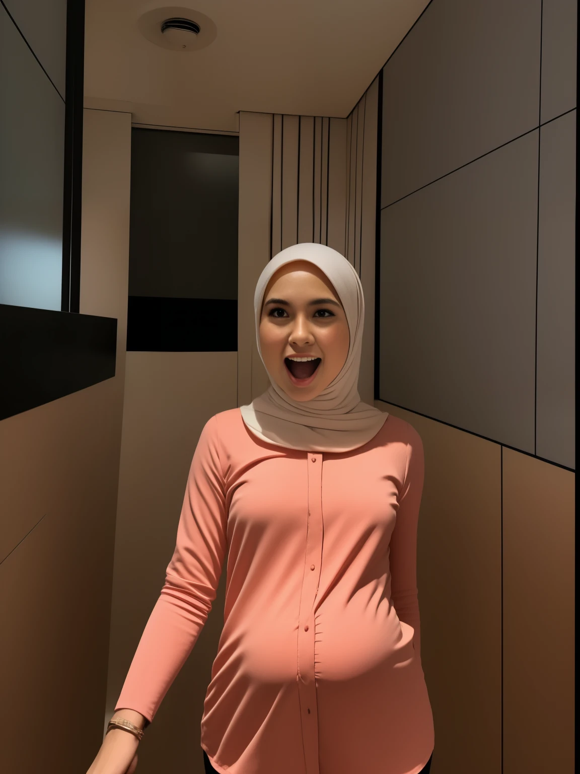 PREGNANT HIJAB MALAY GIRL,, IMF as a good Guy, TECHNOLGY, AI, futuristic, blockchain, International Monetary Fund, (MATRIX WORLD), ((look In front  at the camera and open your mouth)).