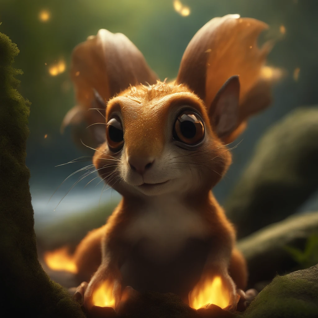 gremlin, squirrel, bright silver and brown, long tail, engulfed in yellow flames, flame clothing, Best Quality, Masterpiece, in style of dark fantasy art, In the cave,Small male goblins, large ears, snook, trunk, tousled, big eyes, He stands near the lake, Cute creatures from space. Terraforming. Alien Flora, Miki Asai Macro Photography, a closeup of a, Ultra Detailed, Popular on ArtStationH, sharp-focus, studio photo, intricate details, Highly detailed, Author:by Greg Rutkowsky: details face, detailed skin, 真实感, Realism,Brad Jongsan walks in the jungle (Night of the Fireflies), (higly detailed: 1 1), rough face, natural skin, hiquality, NSFW, pretty eyes, (Detailed face and eyes), (s face: 1 2), tumult, Complementary, real-photo, .....PSD, Lightweight Film Photography, sharp-focus, contrast lighting, Detail Skin, high resolution 8k, Crazy detailing, Realistic, professional photo of a, 8K UHD, dslr, soft light, hiquality, film grains, Fujifilm XT3