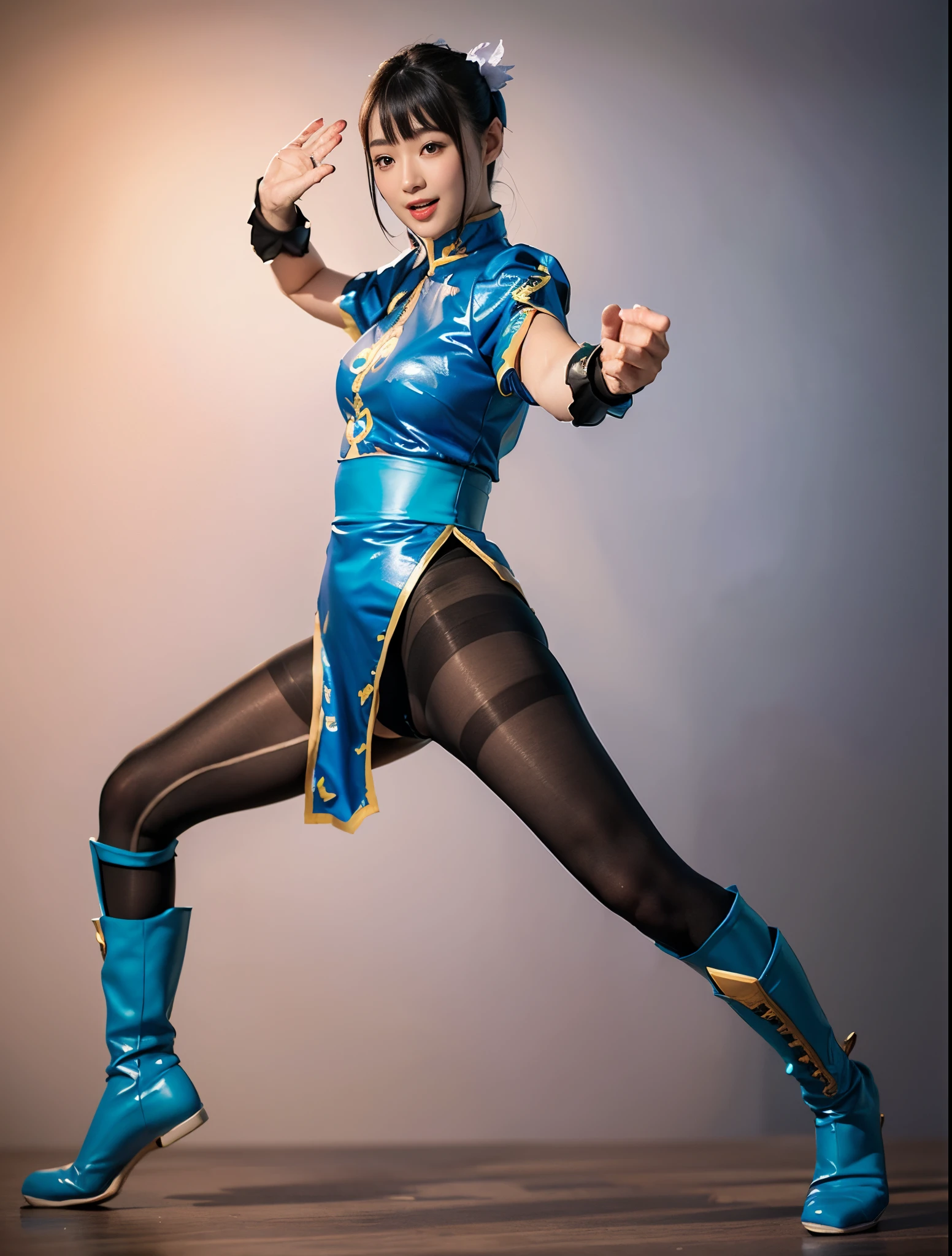 ChunLi、Street Fighter Chun-Li、Blue cheongsam、beauty legs、beautiful thigh、Falling down、Are sleeping、s asleep、Suffering、mouth is always open sloppily、Drool is always dripping from my mouth、Asian Beautiful Girl、(((Wear black tights on your beautiful legs.)))、(((beauty legs)))、(((facial expression of smile)))、((((Make the most of the original image)))、(((Chun-Li costume)))、(((a short bob、beautiful hairl)))、(((Suffering)))、(((Feet must necessarily be worn with black tights)))、(((You need to wear red boots)))、((Top image quality、8K))、((top-quality、8K、masterpiece:1.3))、(((Keep your background simple)))、Crisp focus:1.2、Beautiful woman with perfect body shape:1.4、Slender Abs:1.2、a wet body:1.5、Highly detailed facial and skin texture、8K、beauty legs