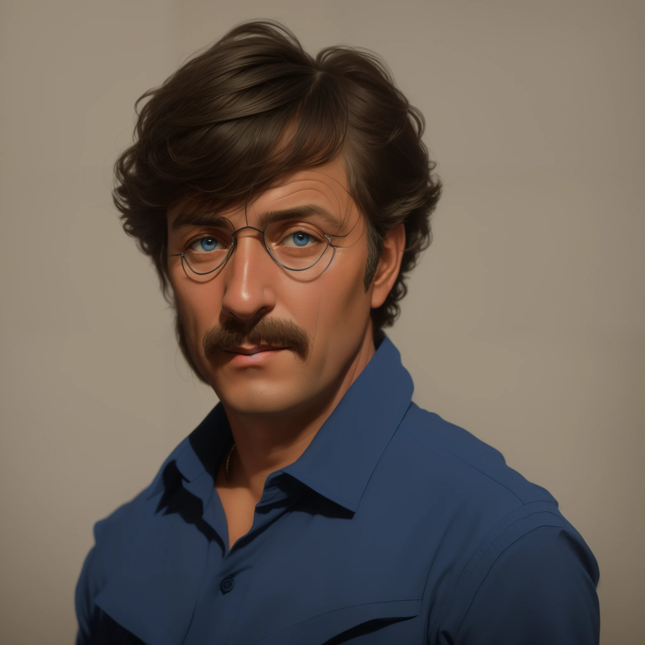 Close-up of a person wearing a blue shirt, Neil Adams | Portrait, high quality portrait, detailed character portrait, bust portrait, character - portrait, color portrait, Inspired by Samuel Dirksch van Hoogstraten, cinematic bust portrait, Character Portrait, digitally painted, by Galen Dara, closeup character portrait, by Pedro Pedraja