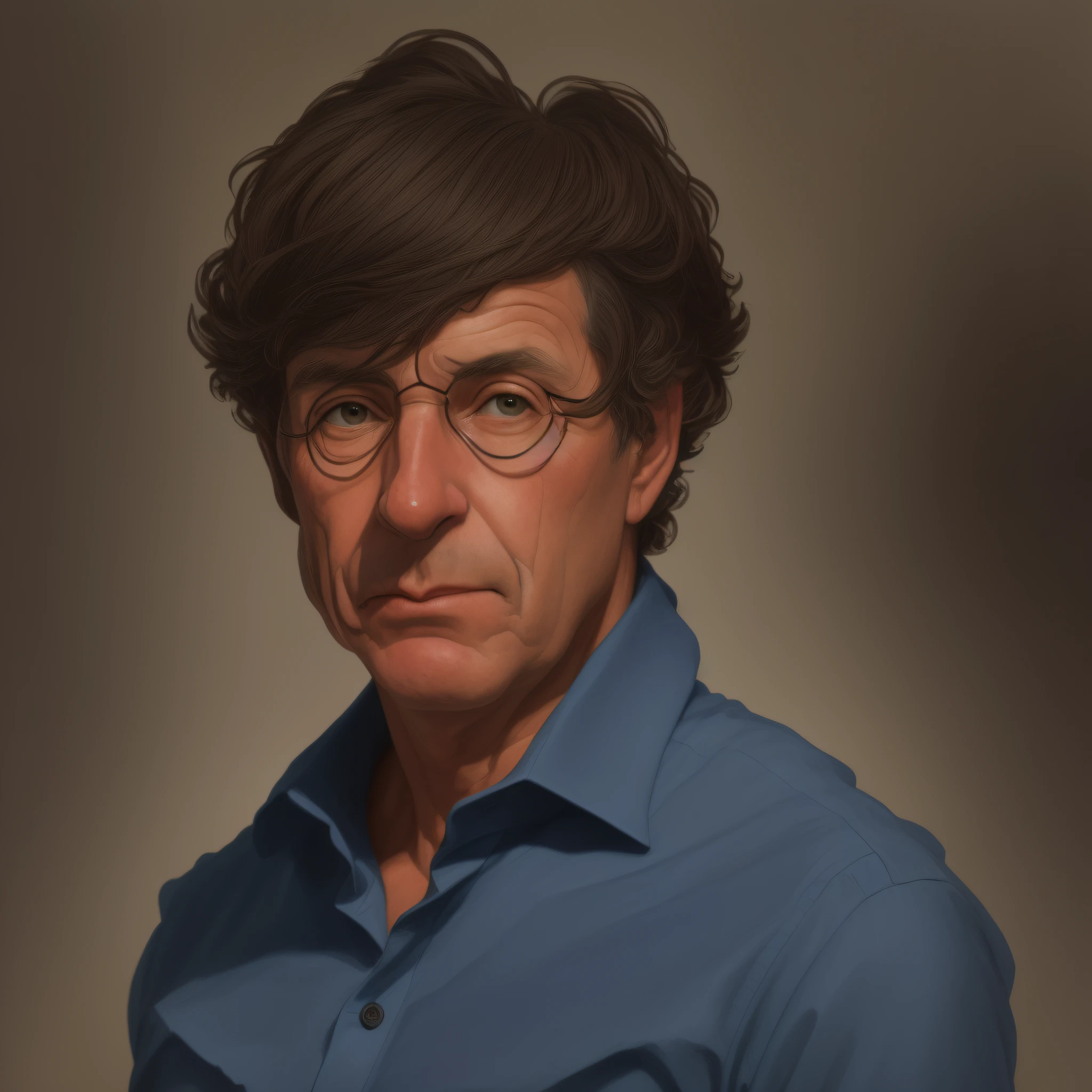 Close-up of a person in a blue shirt, Neil Adams | Portrait, high quality portrait, detailed character portrait, bust portrait, character - portrait, color portrait, Works that influenced Samuel Dirksch van Hoogstraten, cinematic bust portrait, Character Portrait, digitally painted, by Galen Dara, closeup character portrait, by Pedro Pedraja