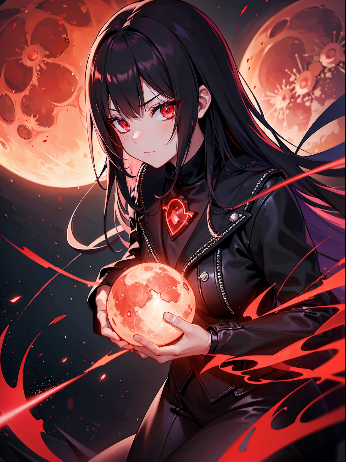 Red Necromancer, blood moon, Ray tracing, masutepiece, Best Quality, ultra-quality, absurd details, best light, Best Shadow, sharp, Sharp Image, Detailed, Extremely detailed, great resolution, 8K, 4K, nffsw, particles effect, beautiful effects, Vivid colors, Neon light, neons, light,