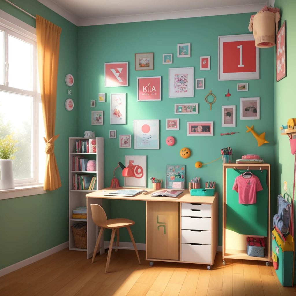 Cute kids room with letter kia on the wall