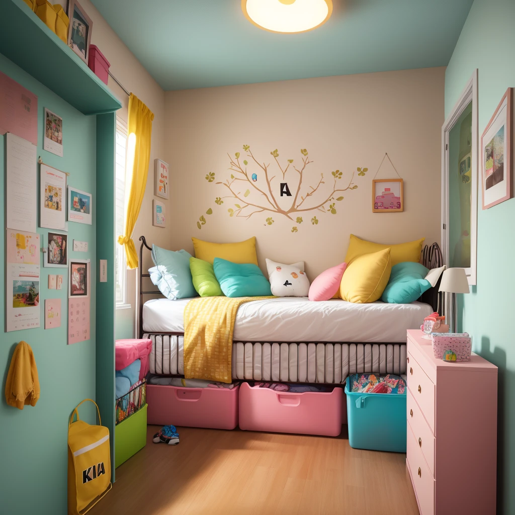 Cute kids room with letter kia on the wall