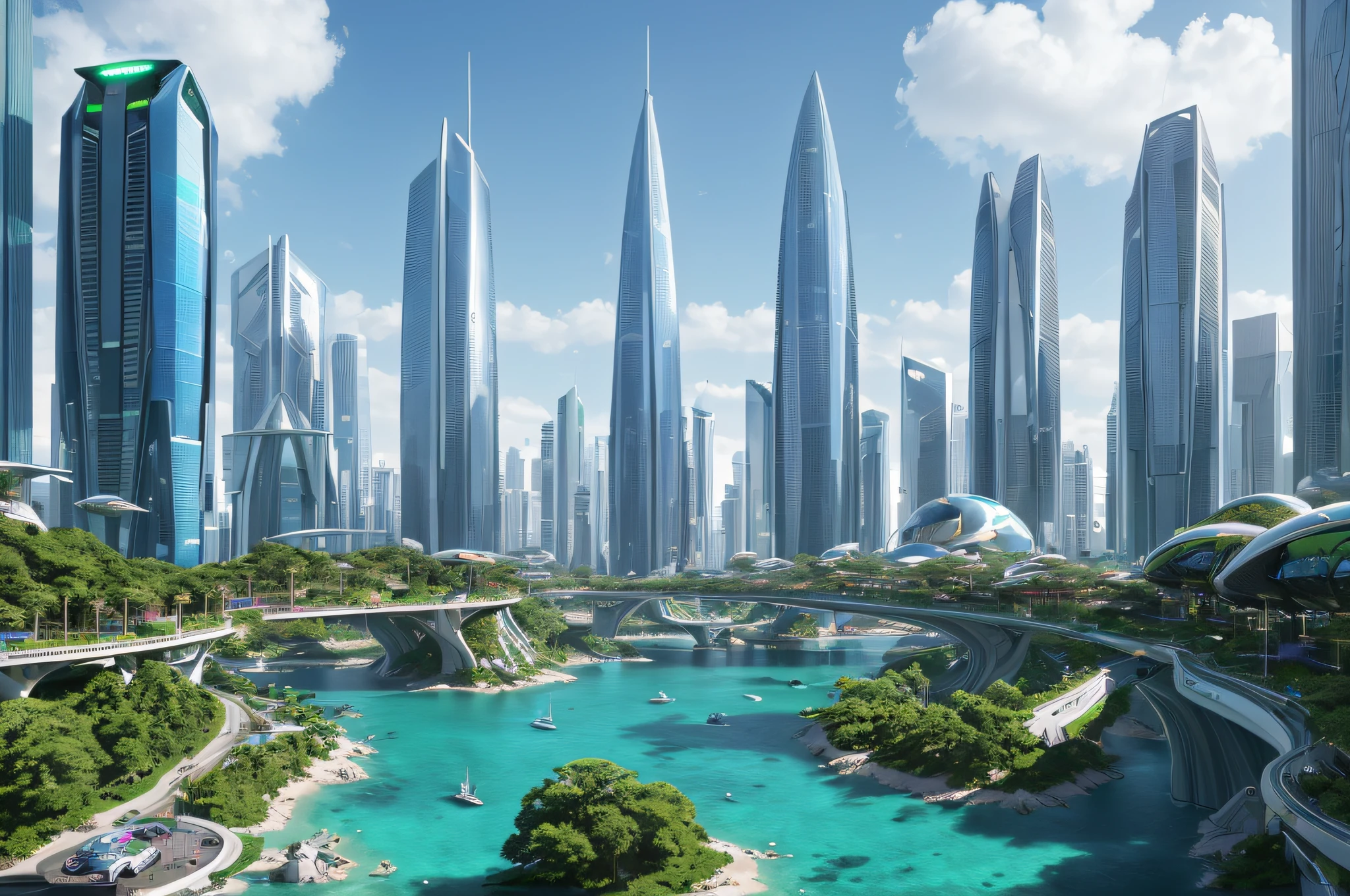 (best quality,4k,8k,highres,masterpiece:1.2),ultra-detailed,(realistic,photorealistic,photo-realistic:1.37),futuristic Utopian world,3D rendering,glowing neon lights,colorful landscapes,high-tech buildings,hovering vehicles,advanced technology,artificial intelligence,sci-fi architecture,utopian society,perfect harmony,heavenly sky,floating islands,crystal-clear waters,advanced transportation,smart cities,green energy,zero pollution,lush gardens,futuristic fashion,towering skyscrapers,clean and efficient spaces,seamless integration of nature and technology,futuristic gadgets,utopian lifestyle,equal opportunities,vibrant and diverse community,peaceful and serene atmosphere,utopian ideals,unimagined possibilities,futuristic art,innovative design,impressive engineering feats,sustainable infrastructure