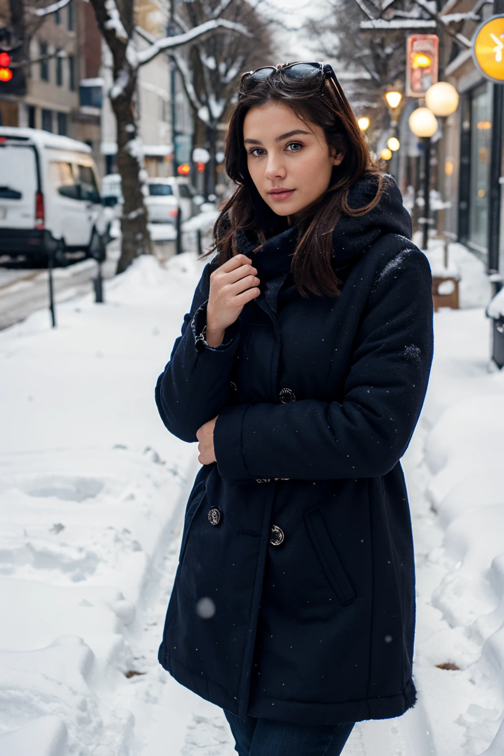 woman in winter clothes replace background