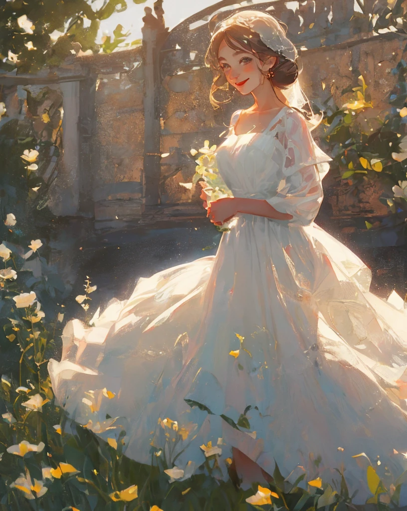 Beautiful girl in a white dress smiling