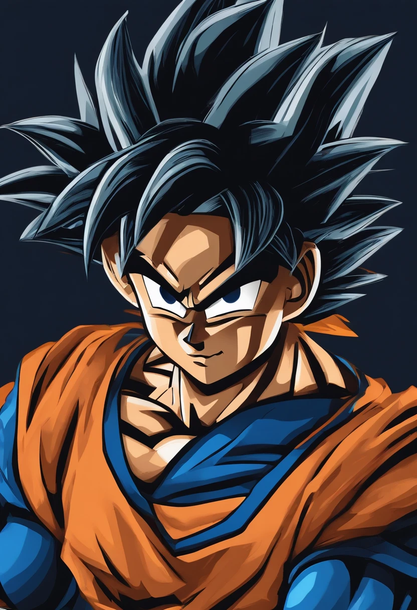 Creating a mini Goku with blue outfit on a simple background, inspired by Brazil, can result in a dynamic and vibrant t-shirt print. Consider incorporating iconic elements like the Brazilian flag colors or cultural symbols to enhance the theme, illustration for a sticker with a black background, in bold outline style, jagged edges, trashcore, light shading --v 5.2