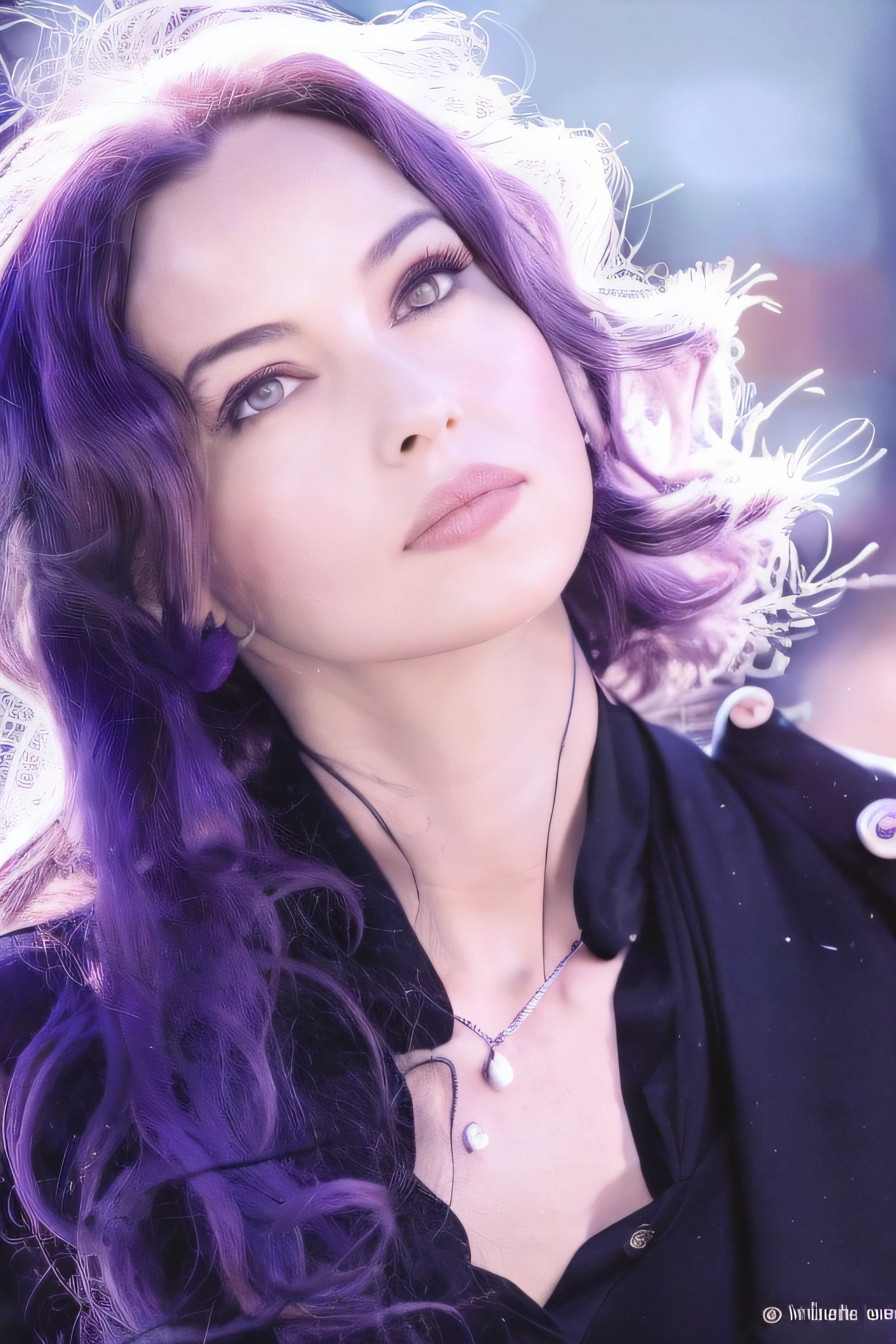 kawaii girl,Pale purple hair color,Touching hair,top quality photo,ultra res,Raw foto,