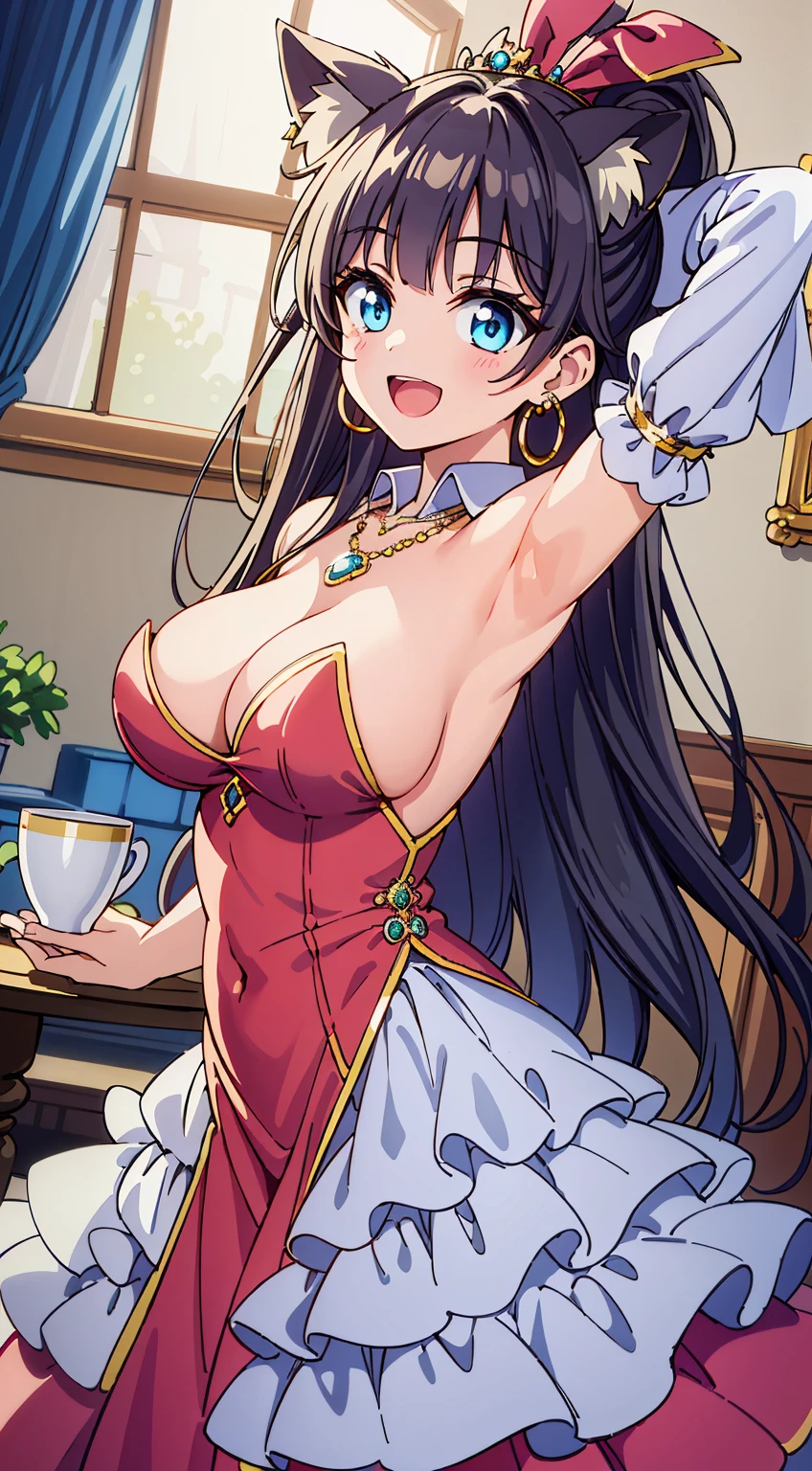 (Cute illustration:1,2),(Absurd realistic structure details),(High resolution complex and detailed text quality),(High-resolution microstructure、High poly 3 ????? ????? ????? ????? ????? ????? ????? ????? D rendering correction),Methods of geometry,Careful explanatory ???????, 

BREAK,



 1 beautiful girl, (17 years old girl), Very detailed, colourfull, highest details, BREAK, (????????????: 1. 2,), Clear skin, Beautiful skin, Shy skin, 1 beautiful girl, Brown hair, (Cat ears, Ponytail, medium-Long hair: 1. 2), (Light blue eyes, long eyelashes, Double eyelids: 1. 2),Solo,gleaming skin, Clear skin, Beautiful skin,(best quality face),(Top quality glowing eyes),(The best smile,:D:1.45), BREAK (Pink Theme:1.4), (Vivid colors:1.3), (Playboy Bunny,:1.45), hugging a teddy bear, Sparkle effect, random colored petals, Many petals, Fluttering petals, prismatic effects,(best quality face),(Top quality glowing eyes), (The best smile,:D:1.45),  (The best smile, Elegant smile,:1.45),(Elegant smile,Doya face:1.3),BREAK (Princess), (((Elegant))), (queen jewel crown:1.3)goddess like,Golden lingerie, (Red Princess Dresses,hoop long skirt:1.6),(princess fantasy jewelry dress, Layered sleeves,Jewelry Necklaces,Ruby Earrings:1.5),Naughty makeup BREAK,(early evening),is standing, (raise both arm,Show the armpits:1.55),((Kamimei)),From  above, high - angle view, White table, tea cup, urgent, golden gift box,  (medieval fantasy jewel castle,window,jewelry chandelier:1.3),(Indoors),Winters,Waterfall,depth of fields, ,The outstretched arm BREAK,wakame,wakame,wakame,(Dynamic Angle:1.4), 

BREAK,(Blurry background:1.3),(absurderes, hight resolution, Super Detail Art),cel shading,Clear Color, Lonely optical effect, Beautiful pictures, Bright glow, mystic atmosphere,(Close-up of girl:1.1), Mystical light particle effect,manga influence, clean line drawings,