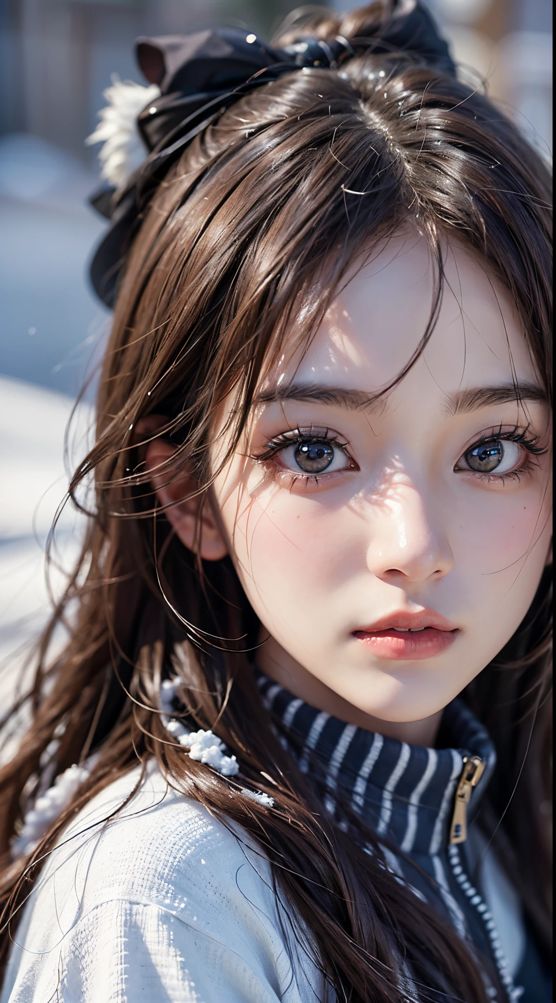 Beautiful woman、Kawaii Woman、About 20 years old、A detailed face、Detailed eyes、Detailed skin、detailed hairs、super realistic picture quality、An ultra-high picture quality、8K、Hokkaido、snowscape、inclined plane、take me skiing、Tomoyo Harada、Take off your sunglasses a little、Kamimei、
