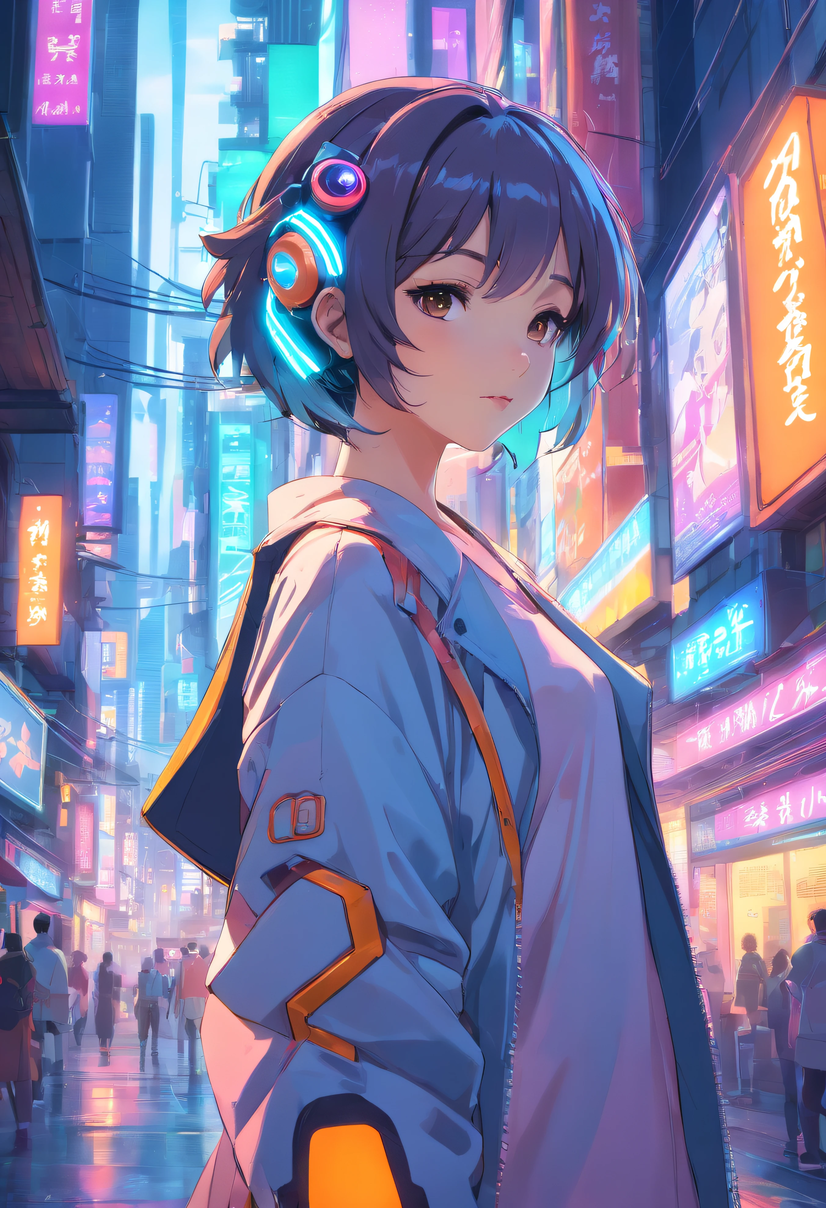 personification,Transparent mechanical panda,Cyberpunk, Dreamy glow, bright neon lights, ( Global Illumination, Ray traching, nffsw, Unreal Render,Reasonable design, high detal, masutepiece, Best Quality, hyper HD, Cinematic lighting), mecha musume