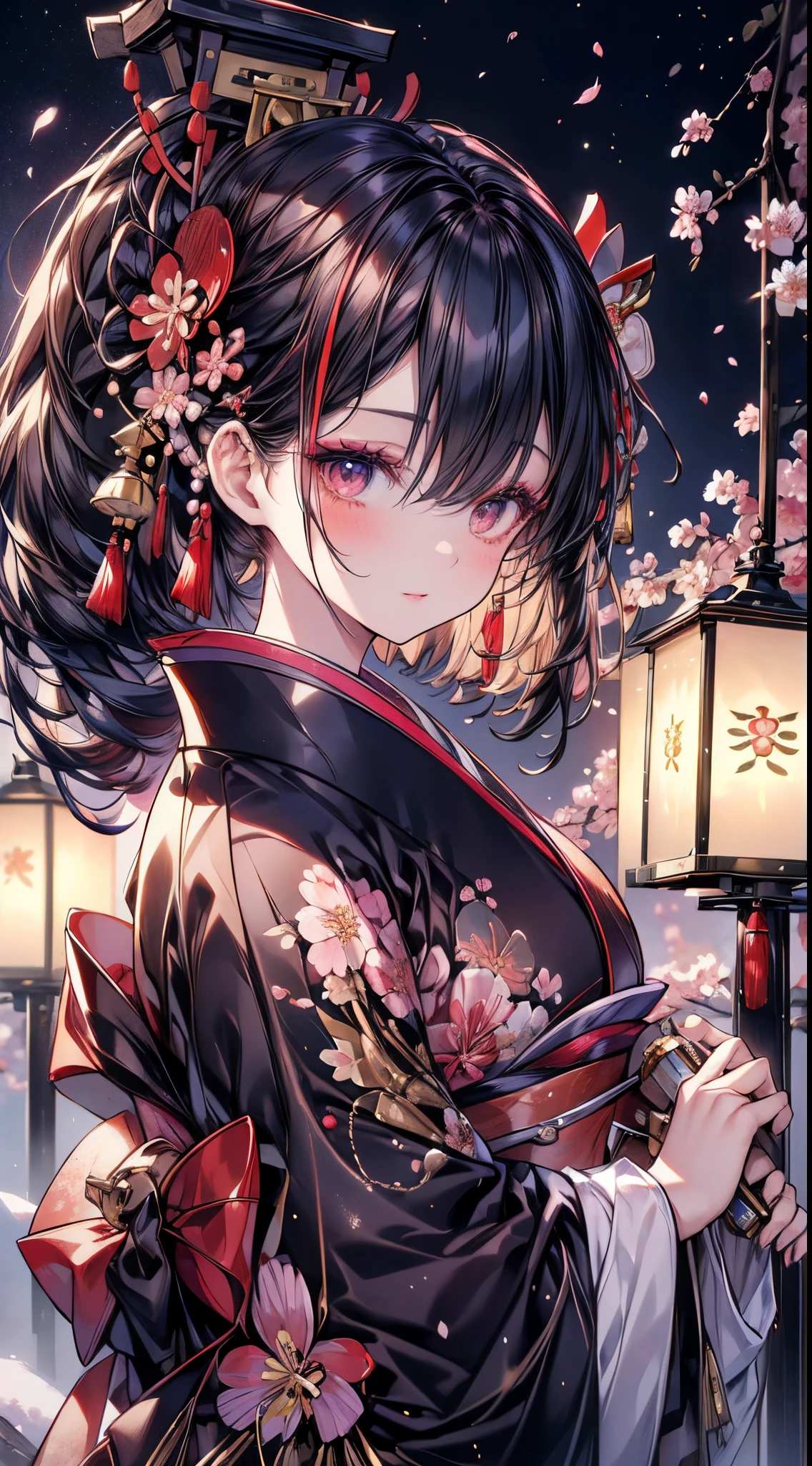 absurderes,(masterpiece、top-quality、8K ),intricate detailes,ultra-detailliert、1 Beautiful Japan Woman、(geisha,Japan hair,Luxury kimono:1.4),(luxury hair ornament:1.4),Shoulder out、A dark-haired、Mt fuji、(cherry blossom in full bloom、lots of flower:1.4),(Beautiful makeup:1.3),A slight smil、Snow-white skin、Hyper realistic,Perfect Anatomy