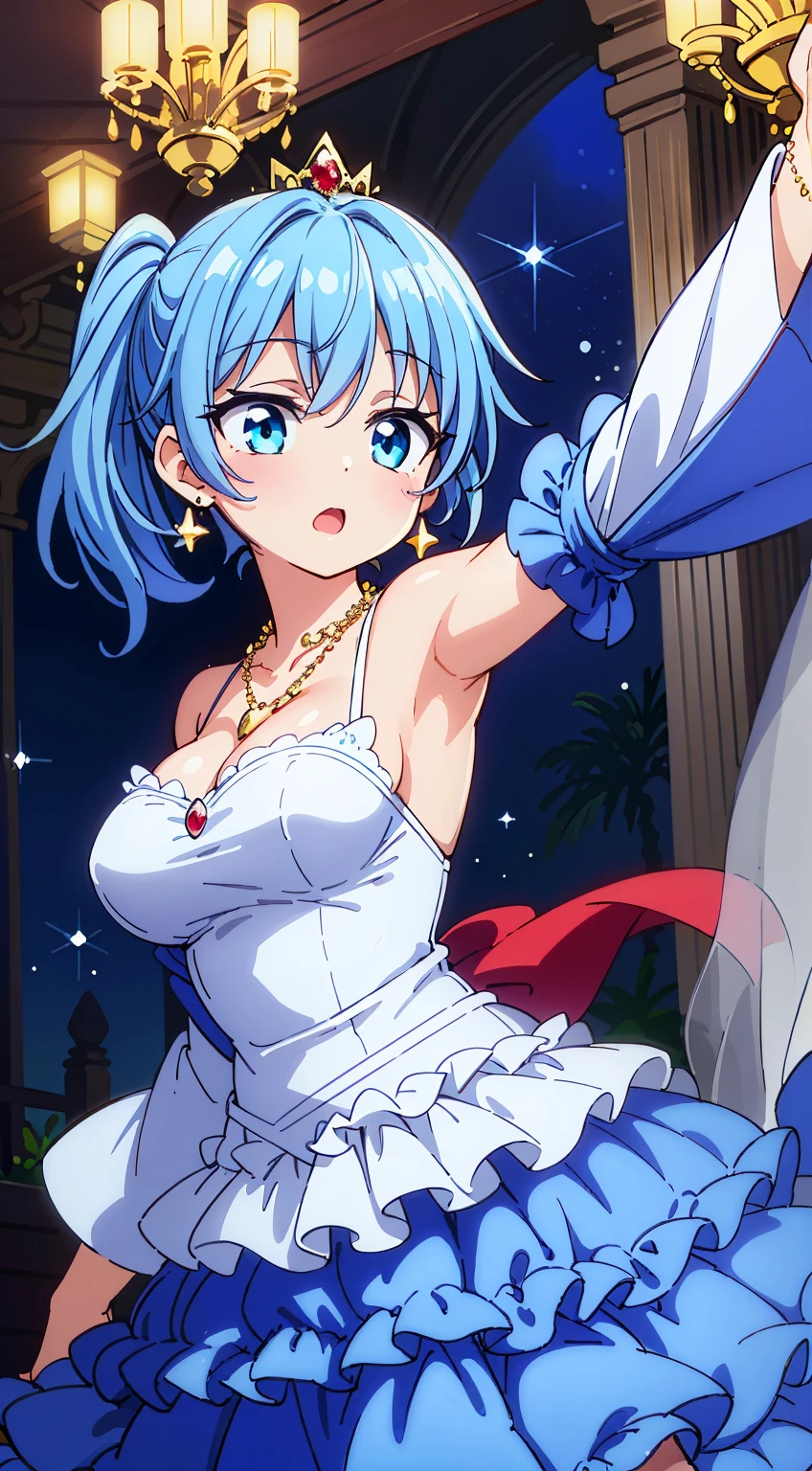 (Cute illustration:1,2),(Absurd realistic structure details),(High resolution complex and detailed text quality),(High-resolution microstructure、High poly 3 boobs boobs boobs boobs boobs boobs boobs boobs D rendering correction),Methods of geometry,Careful explanatory anatomy,
BREAK,
1 beautiful girl, 1 person,Solo,(Cute:1.5),(Chibi:0.6),(kawaii:1.5),(Lori:0.5),(17 years old girl),Very detailed,colourfull,highest details,Clear skin,Beautiful skin,Shy,Very detailed,colourfull,highest details,Clear skin,Beautiful skin,Shy skin,1 beautiful girl,{Heterochromia,blue eyess,verd s eyes:1.9},star eye silhouette, BREAK,(pale blue hair, Medium length:1.4),(Side Ponytail,A little curly hair,Single-sided twisted blade,Princess Cut:1.3),(cleavage of the breast,Large breasts,Beautiful , gleaming skin,Clear skin, Beautiful skin,(best quality face),(Top quality glowing eyes),(Doya face,brave face:1.45),BREAK (Princess), (((Elegant))), (queen jewel crown:1.3)goddess like,Golden lingerie, (Red Princess Dresses,hoop long skirt:1.6),(princess fantasy jewelry dress, Layered sleeves,Jewelry Necklaces,Ruby Earrings:1.5),Naughty makeup BREAK,(early evening),is standing, (raise both arm,Show the armpits:1.55),((Kamimei)),From above, high - angle view, White table, tea cup, urgent, golden gift box, (medieval fantasy jewel castle,window,Salon,speech,jewelry chandelier:1.3),(Indoors),Winters,Waterfall,depth of fields, ,The outstretched arm BREAK,wakame,wakame,wakame,(Dynamic Angle:1.4),
BREAK,(Blurry background:1.3),(absurderes, hight resolution, Super Detail Art),cel shading,Clear Color, Lonely optical effect, Beautiful pictures, Bright glow, mystic atmosphere,(Close-up of girl:1.1), Mystical light particle effect,manga influence, clean line drawings,