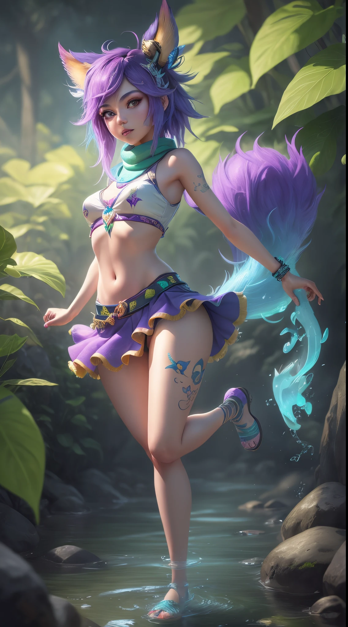 (best quality,16k resolution,ultra-detailed,realistic),full body,medium shot,centered image,[neeko],[League Of Legends],illustration