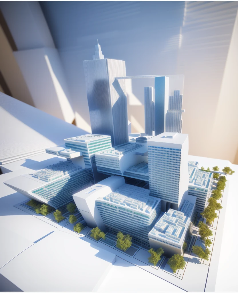 there is a model of a city with a lot of buildings, center model buildings, architectural model, detailed model, miniature model, lots of building, concept model, digital model, highly detailed model, tabletop model, mid-view, 3d architecture, perspective view, research complex, complete model, medical research facility, architectural concept, mini model, sharp hq rendering