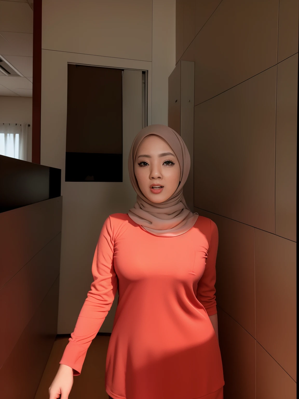 HIJAB MALAY GIRL,, IMF as a good Guy, TECHNOLGY, AI, futuristic, blockchain, International Monetary Fund, (MATRIX WORLD), ((look In front  at the camera and open your mouth)).