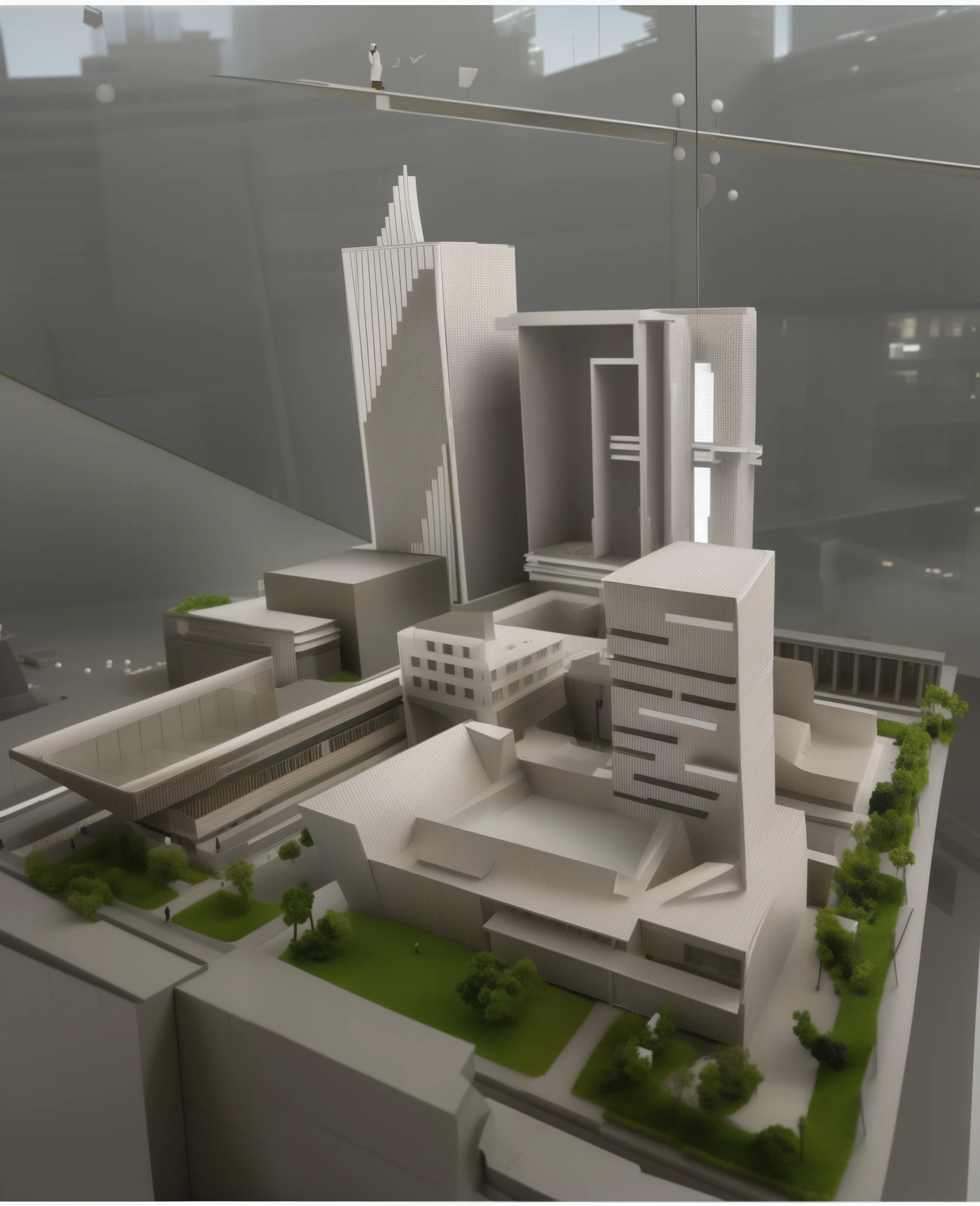 there is a model of a city with a lot of buildings, center model buildings, architectural model, detailed model, miniature model, lots of building, concept model, digital model, highly detailed model, tabletop model, mid-view, 3d architecture, perspective view, research complex, complete model, medical research facility, architectural concept, mini model, sharp hq rendering