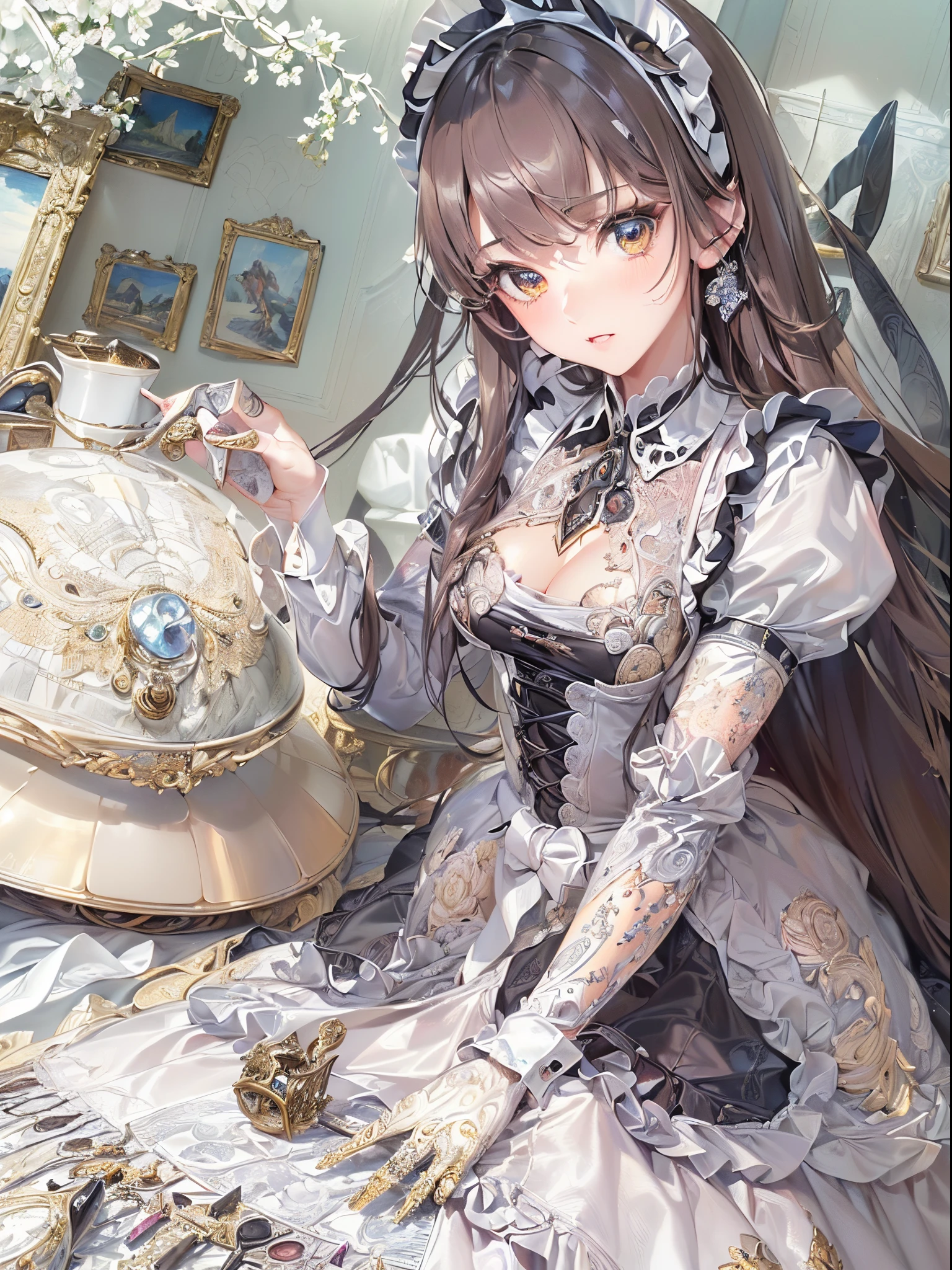 ((Finest quality)),(超A high resolution),(ultra-detailliert),(Meticulous portrayal),((Best Anime)),(Finest works of art),(Ultra-Precision Art),(The art of astounding depiction,Overwhelming depiction:1.5),(intricate and detailed art:1.6), (adult woman:1.5),(mistress and maid:1.5),Master-detail relationship:1.5Change of clothes:1.5, Luxurious costume room:1.3