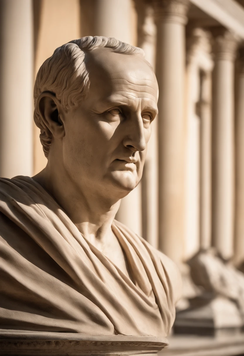 An image of Marcus Tullius Cicero engrossed in a deep philosophical discussion with esteemed philosophers in the Stoa of Attalos.,original,Marcus Tullius Cicero has a slender and tall build with a prominent forehead and high hairline. He has a long, thin face, a straight nose and a sharp chin. He has expressive and animated facial expressions. Meticulous in his appearance. Often wears a Roman Toga. He pays attention to his hair and beard. , male