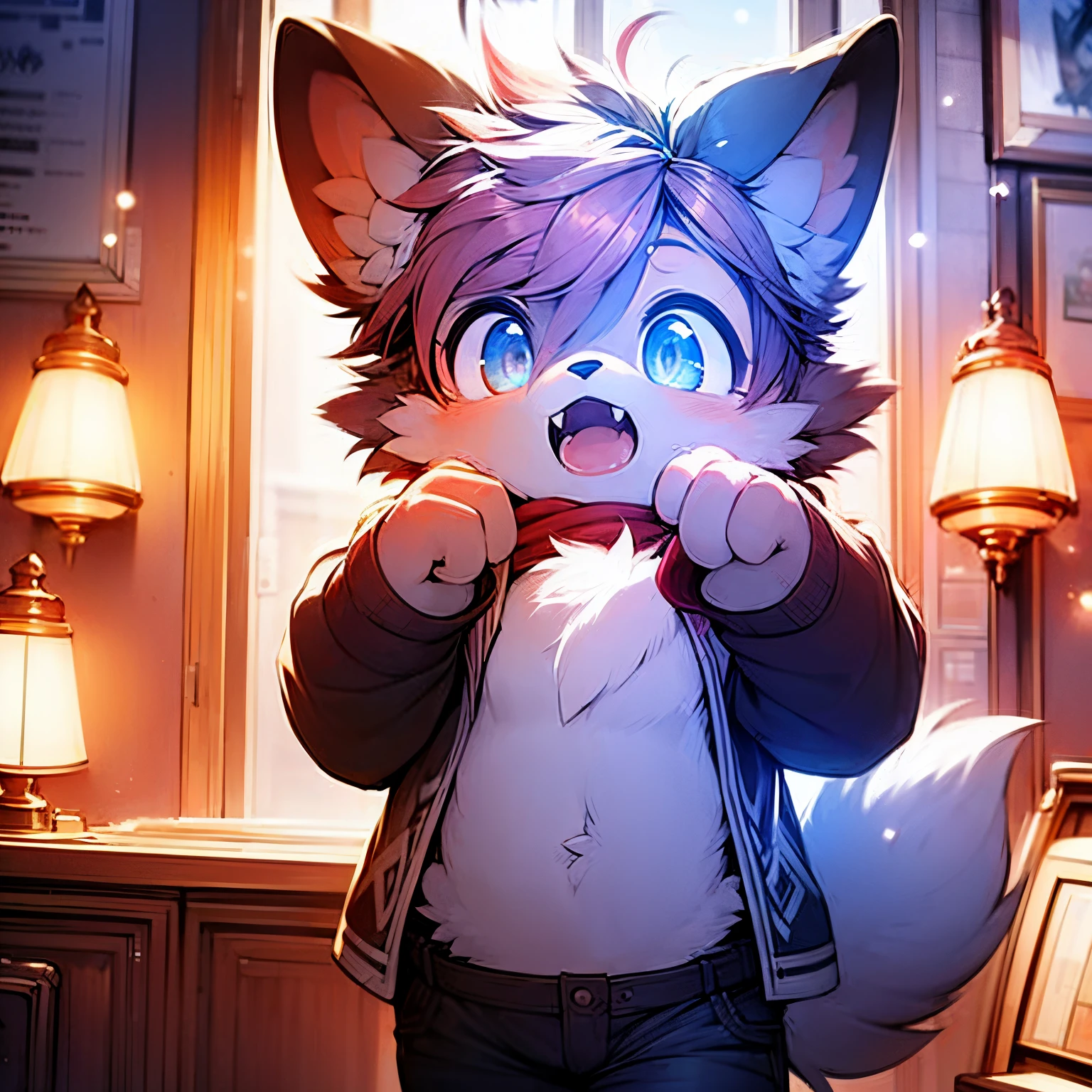 hsnkl, masterpiece, high quality, furry, solo, 1boy, cub, slave, sad, nervous, inside castle, bedroom, kneeling by bed, loincloth, soft light, night, moonlight through window