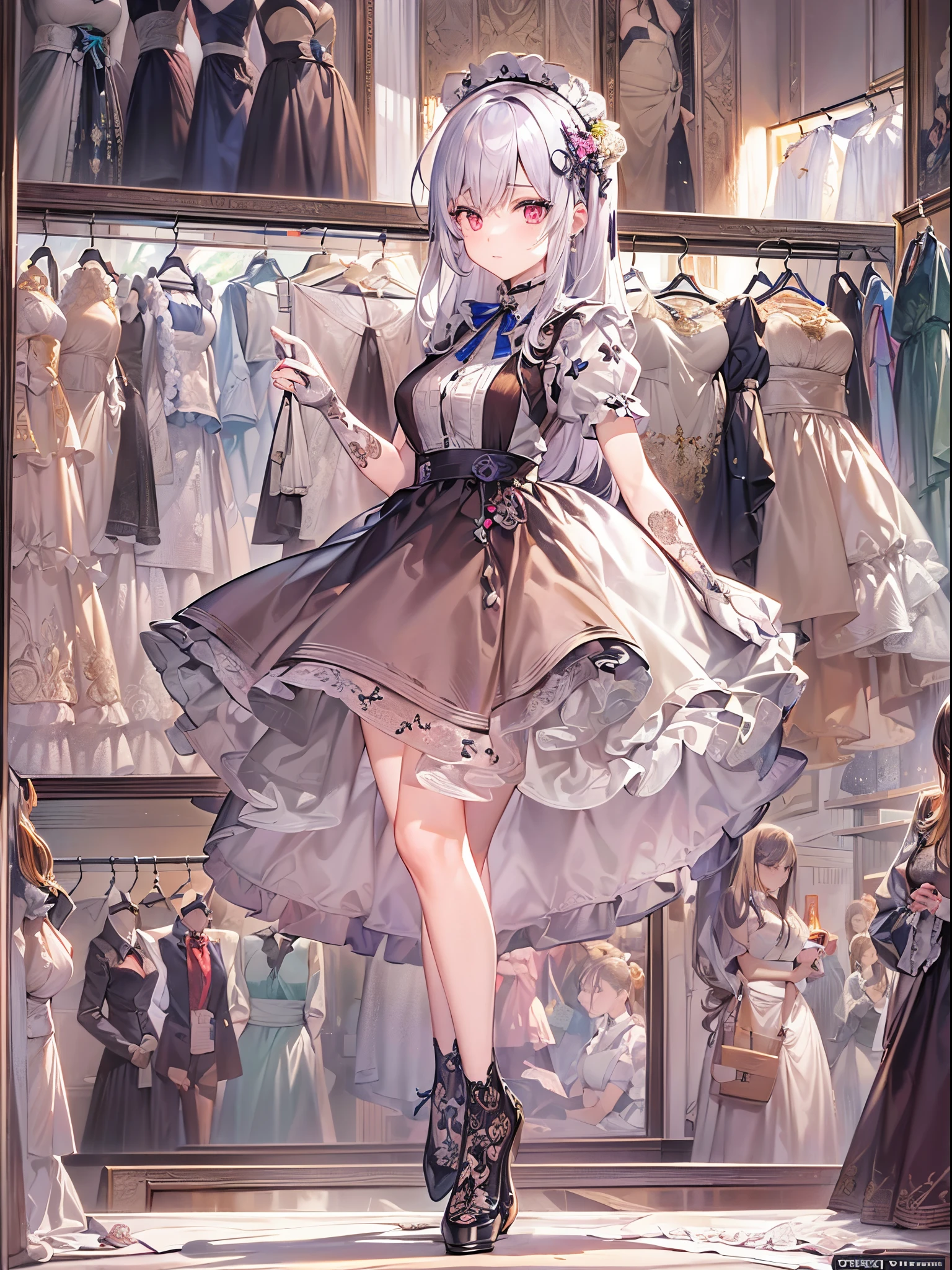 ((Finest quality)),(超A high resolution),(ultra-detailliert),(Meticulous portrayal),((Best Anime)),(Finest works of art),(Ultra-Precision Art),(The art of astounding depiction,Overwhelming depiction:1.5),(intricate and detailed art:1.6), (two womens:1.8),(Hostess:1.5),(Maids:1.5),Master-detail relationship:1.5, Dignified, change of clothes:1.5, Luxurious costume room:1.3
