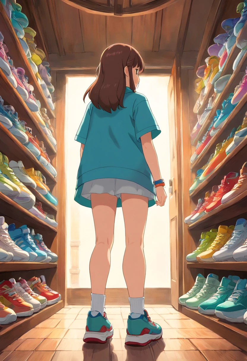 Girl standing shoes is the back of sneakers