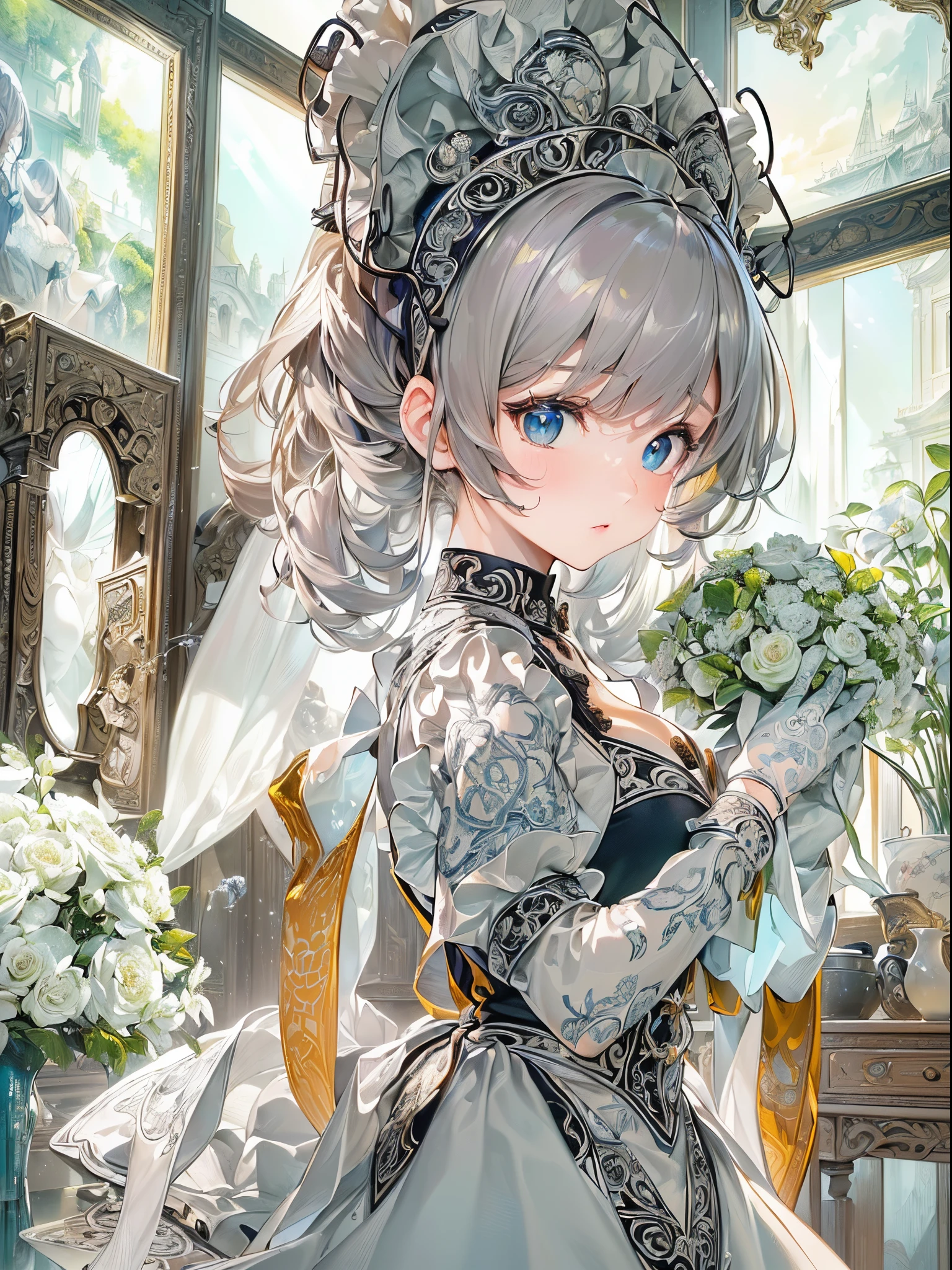 ((Finest quality)),(超A high resolution),(ultra-detailliert),(Meticulous portrayal),((Best Anime)),(Finest works of art),(Ultra-Precision Art),(The art of astounding depiction,Overwhelming depiction:1.5),(intricate and detailed art:1.6), (Hostess:1.5),(Maids:1.5),Master-detail relationship:1.5, Dignified, change of clothes:1.5, Luxurious costume room:1.3