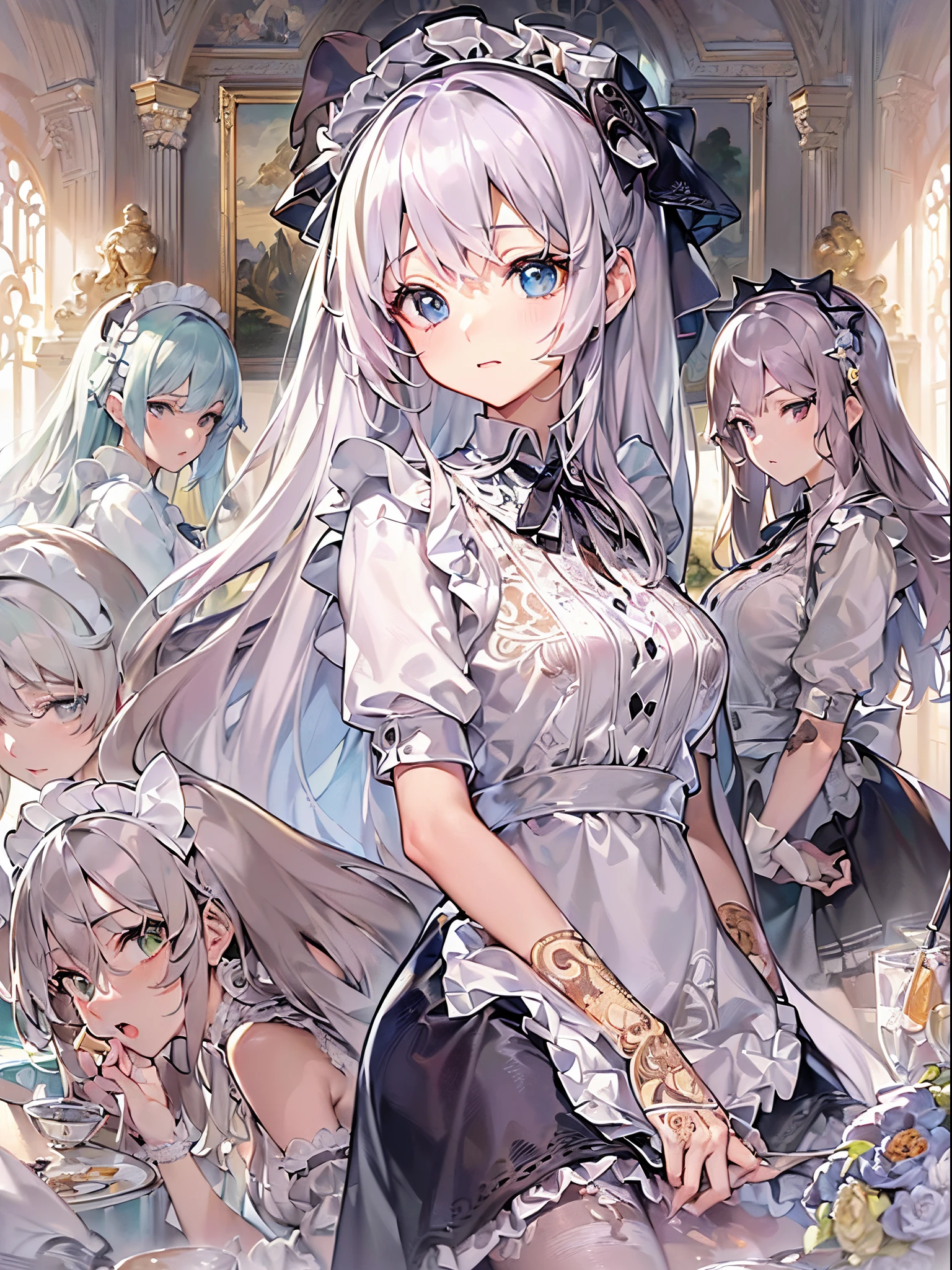 ((Finest quality)),(超A high resolution),(ultra-detailliert),(Meticulous portrayal),((Best Anime)),(Finest works of art),(Ultra-Precision Art),(The art of astounding depiction,Overwhelming depiction:1.5),(intricate and detailed art:1.6), (Hostess:1.5),(Maids:1.5),Master-detail relationship:1.5, Dignified, change of clothes:1.5, Luxurious costume room:1.3