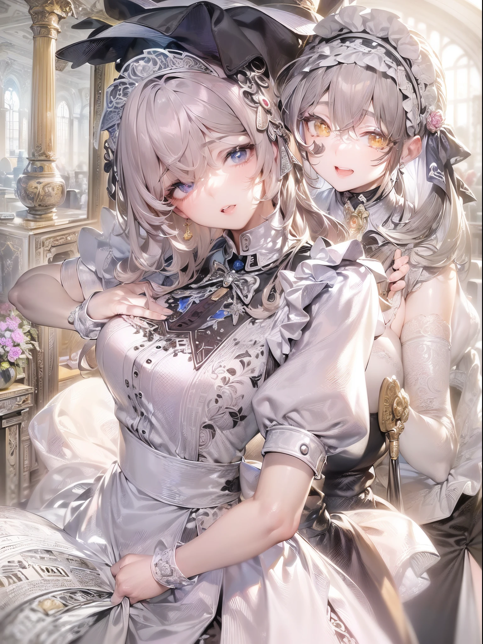 ((Finest quality)),(超A high resolution),(ultra-detailliert),(Meticulous portrayal),((Best Anime)),(Finest works of art),(Ultra-Precision Art),(The art of astounding depiction,Overwhelming depiction:1.5),(intricate and detailed art:1.6), (Hostess:1.5),(Maids:1.5),Master-detail relationship:1.5, Dignified, change of clothes:1.5, Luxurious costume room:1.3